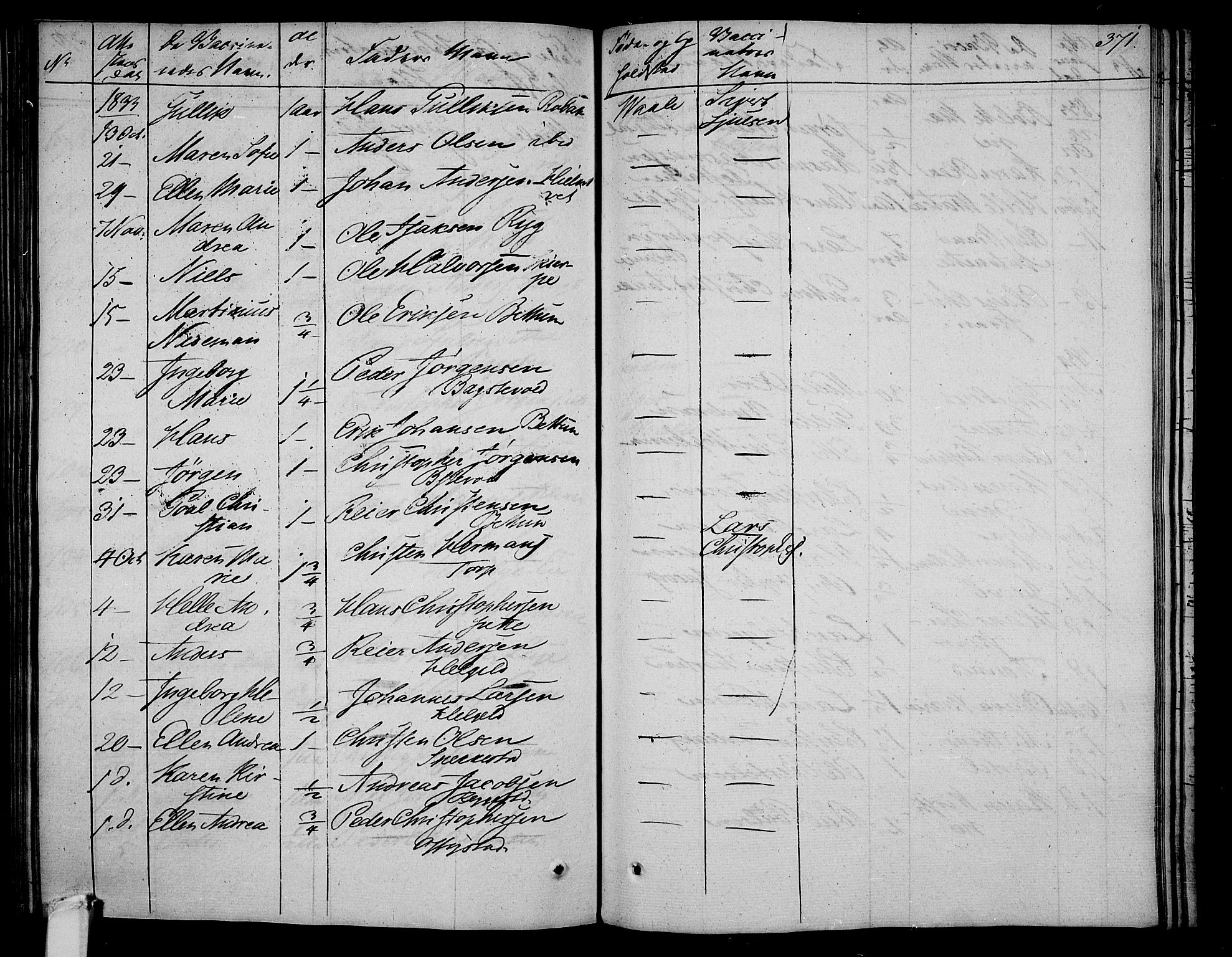 Våle kirkebøker, AV/SAKO-A-334/F/Fa/L0008: Parish register (official) no. I 8, 1824-1844, p. 371