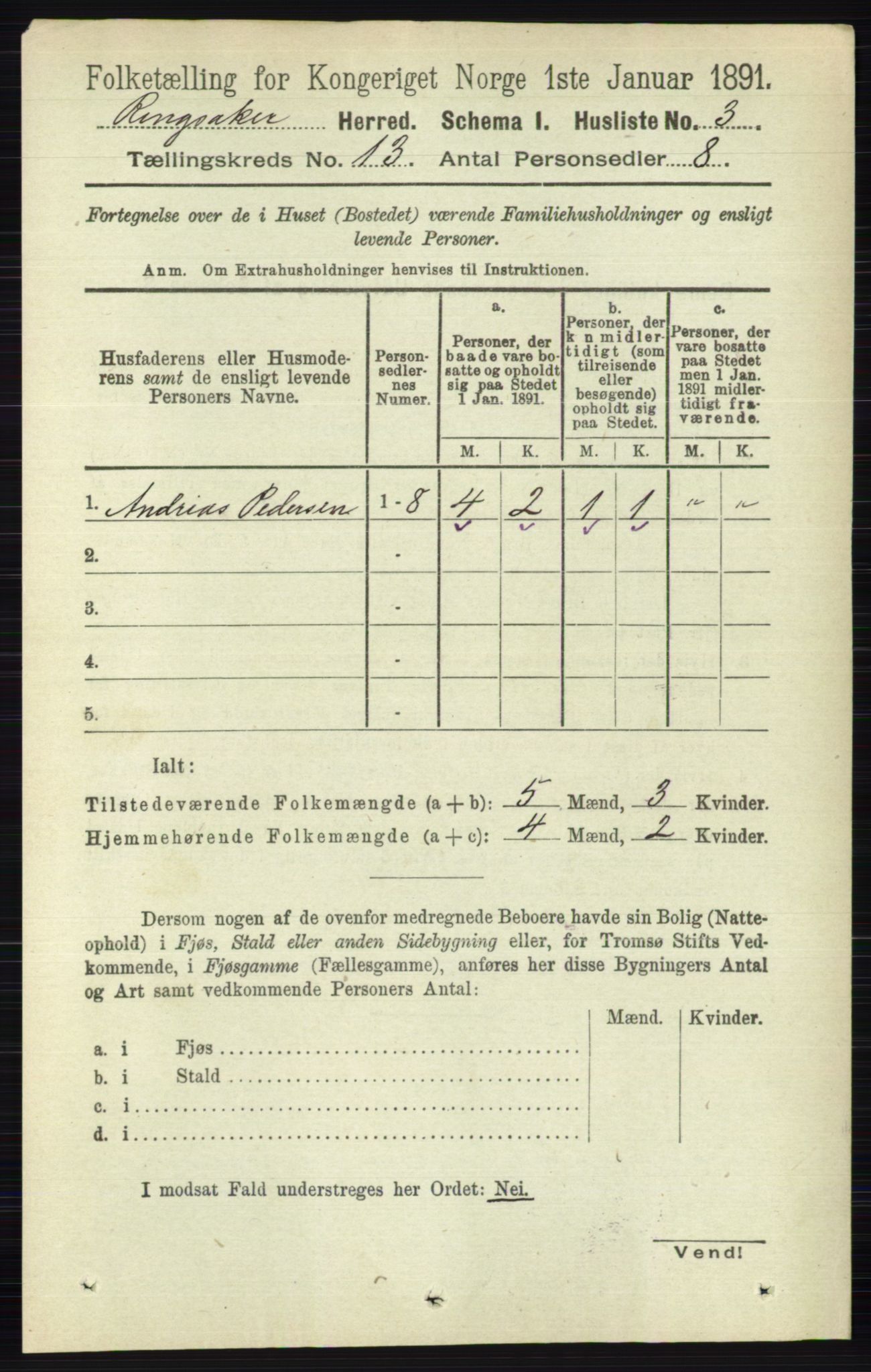 RA, 1891 census for 0412 Ringsaker, 1891, p. 7101