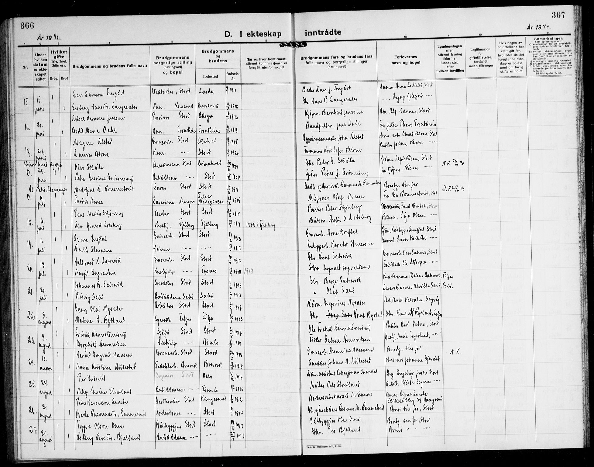 Stord sokneprestembete, SAB/A-78201/H/Hab: Parish register (copy) no. A 5, 1933-1945, p. 366-367