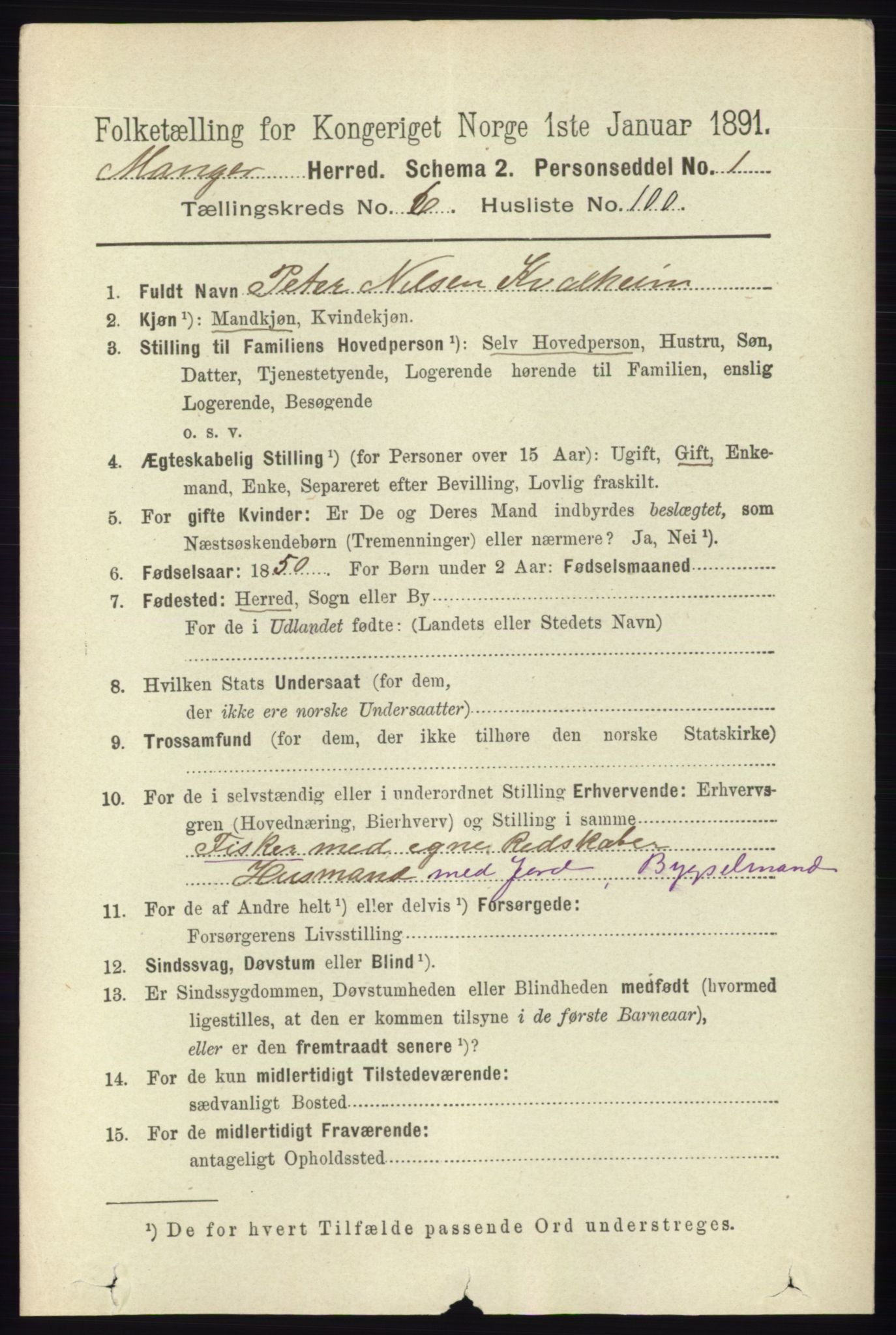 RA, 1891 census for 1261 Manger, 1891, p. 3940