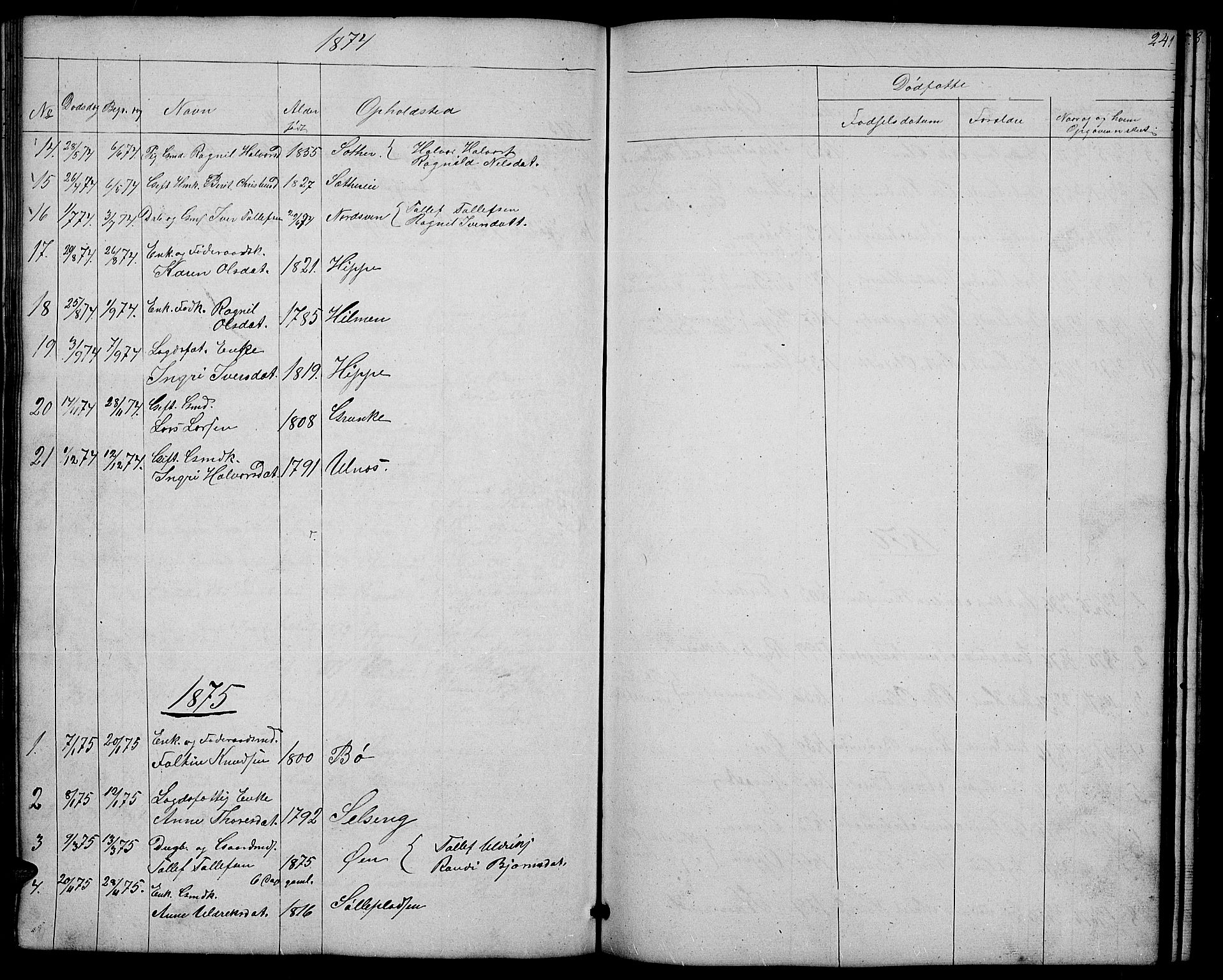 Nord-Aurdal prestekontor, SAH/PREST-132/H/Ha/Hab/L0004: Parish register (copy) no. 4, 1842-1882, p. 241