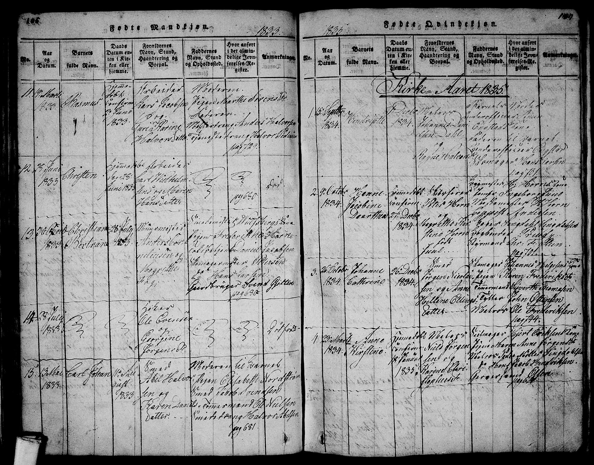 Larvik kirkebøker, AV/SAKO-A-352/G/Gb/L0001: Parish register (copy) no. II 1, 1818-1843, p. 106-107