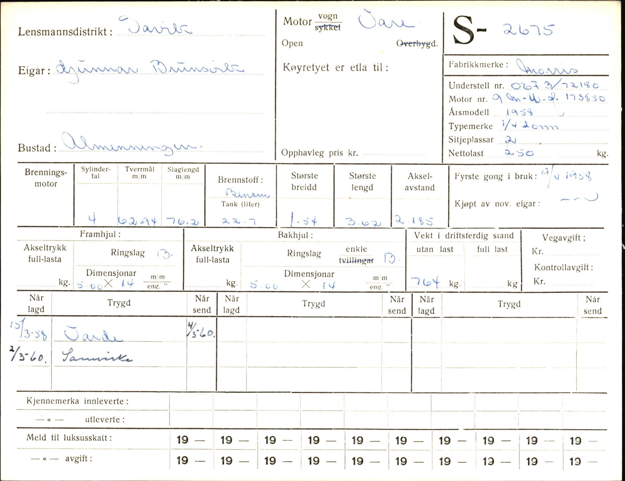 Statens vegvesen, Sogn og Fjordane vegkontor, AV/SAB-A-5301/4/F/L0004: Registerkort utmeldte Fjordane S2500-2700, S7200-7899, 1930-1961, p. 227
