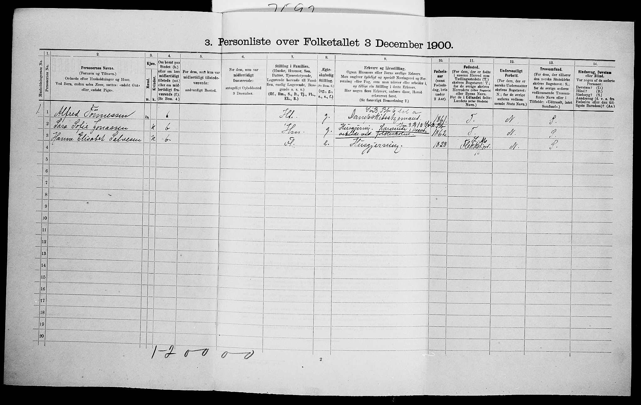 SAK, 1900 census for Vanse, 1900, p. 340