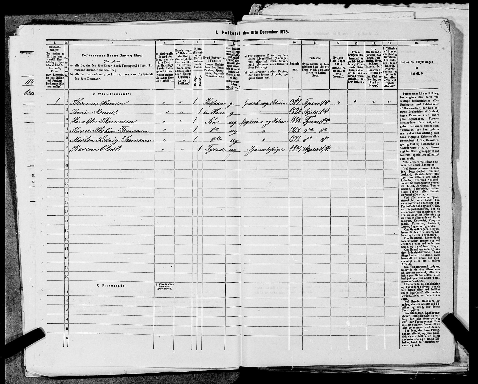 SAST, 1875 census for 1146P Tysvær, 1875, p. 516