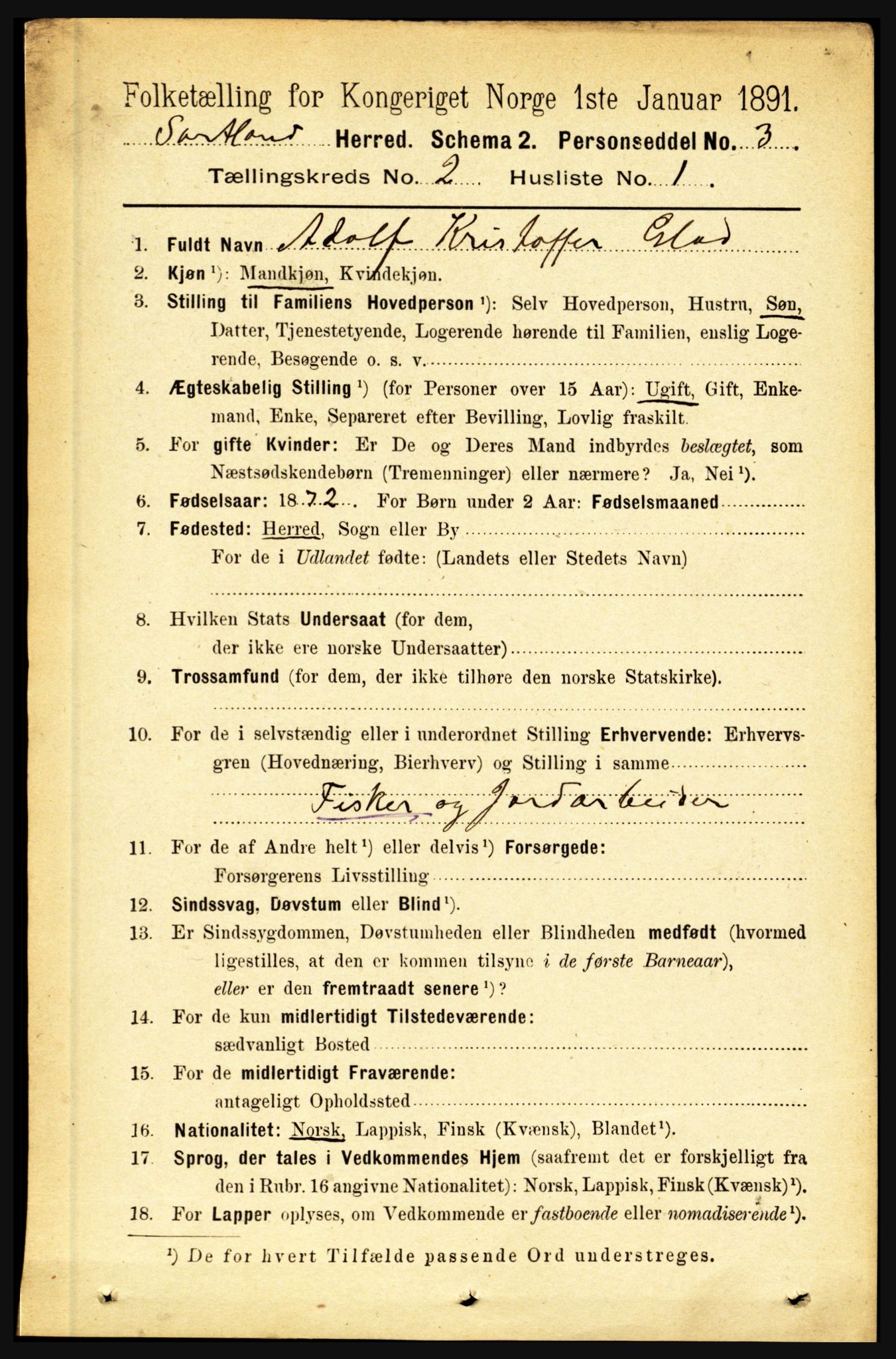 RA, 1891 census for 1870 Sortland, 1891, p. 986