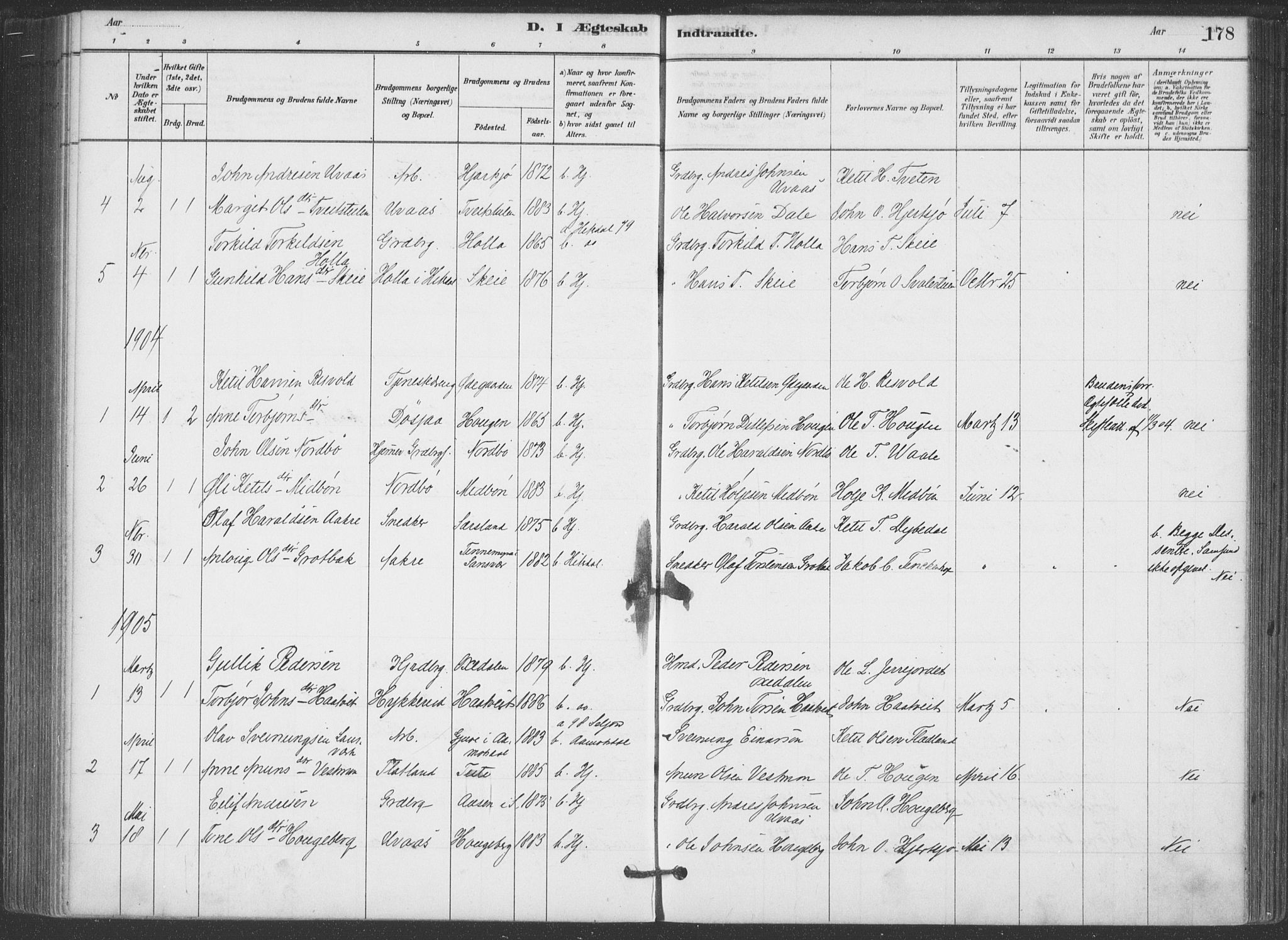Hjartdal kirkebøker, SAKO/A-270/F/Fa/L0010: Parish register (official) no. I 10, 1880-1929, p. 178