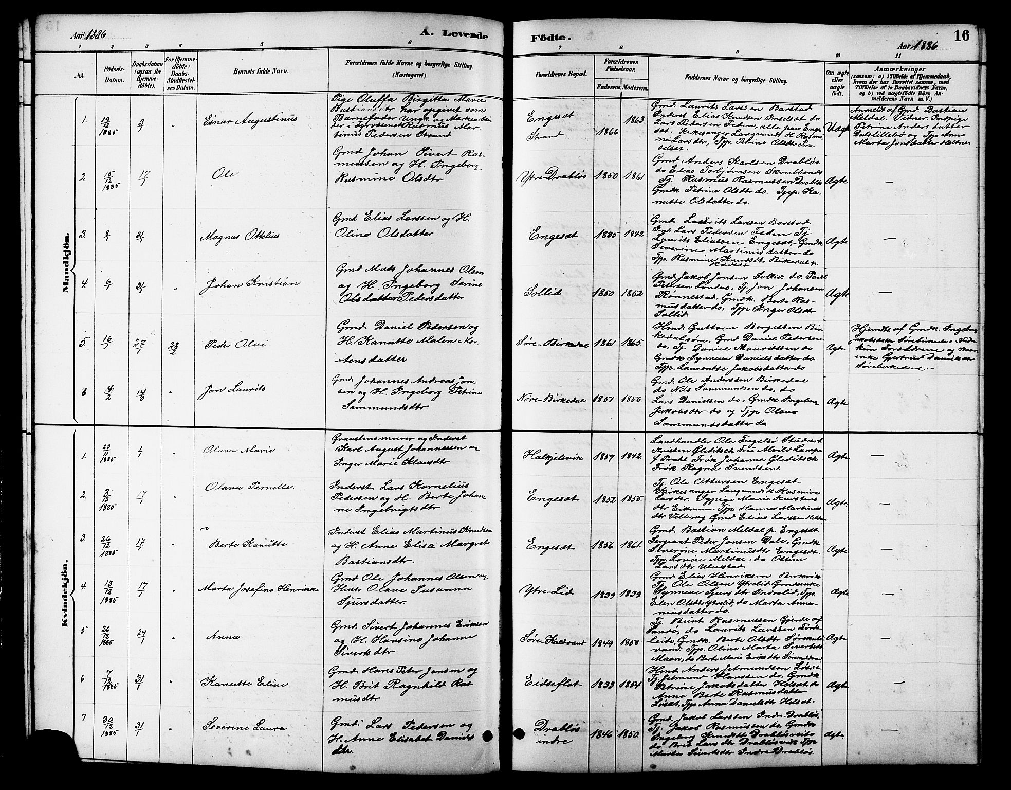 Ministerialprotokoller, klokkerbøker og fødselsregistre - Møre og Romsdal, AV/SAT-A-1454/511/L0158: Parish register (copy) no. 511C04, 1884-1903, p. 16