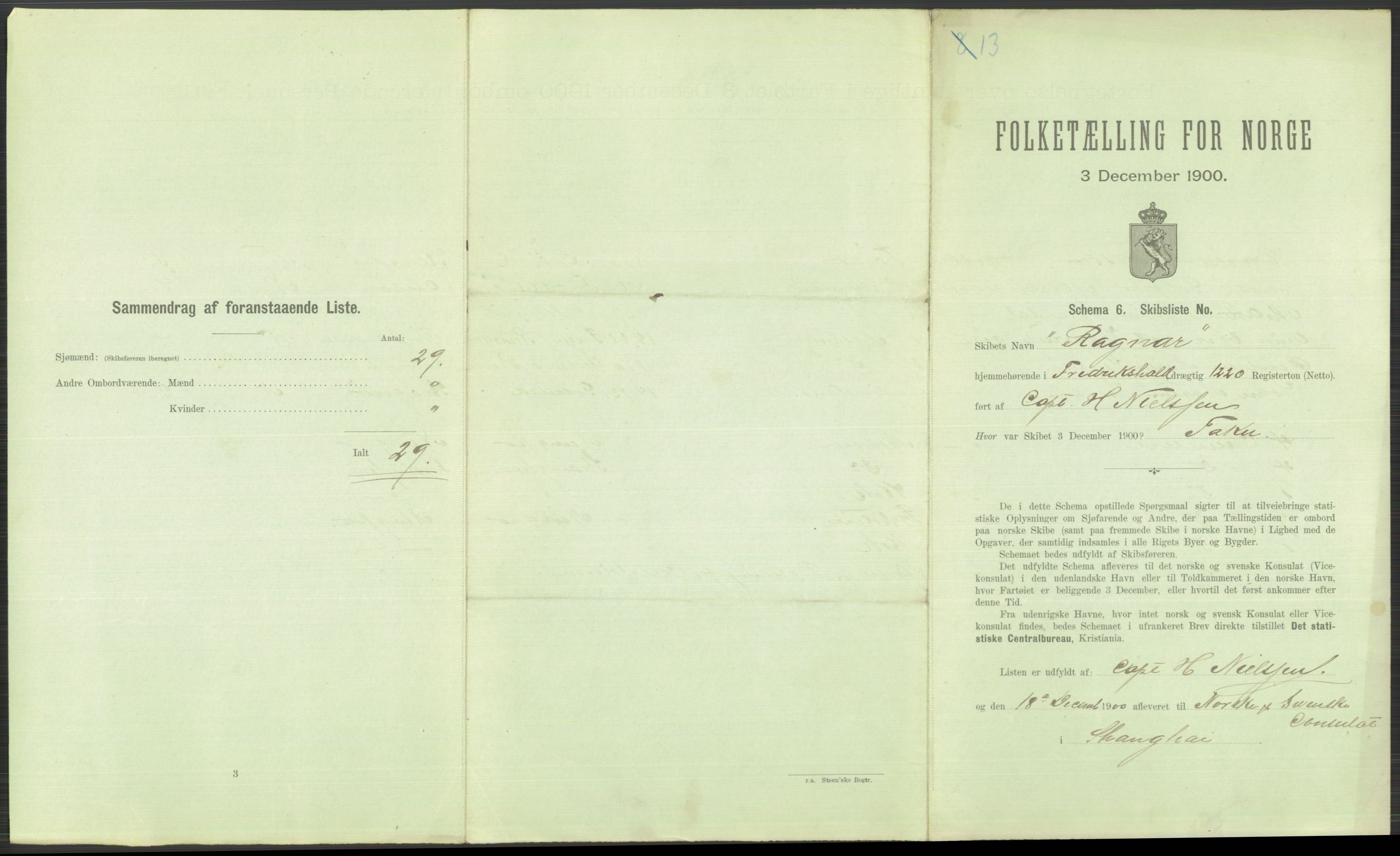 RA, 1900 Census - ship lists from ships in Norwegian harbours, harbours abroad and at sea, 1900, p. 4991