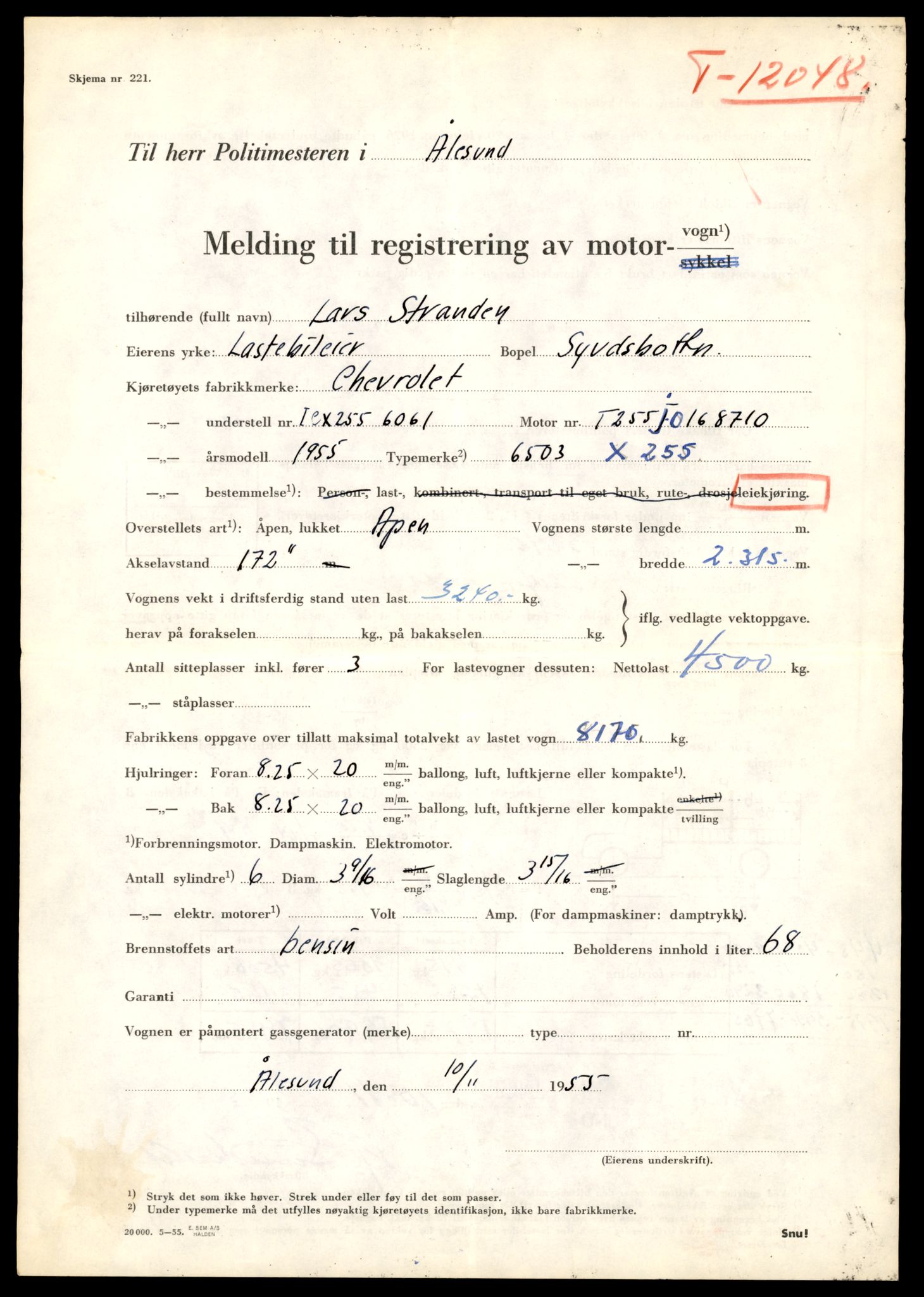 Møre og Romsdal vegkontor - Ålesund trafikkstasjon, AV/SAT-A-4099/F/Fe/L0036: Registreringskort for kjøretøy T 12831 - T 13030, 1927-1998, p. 443