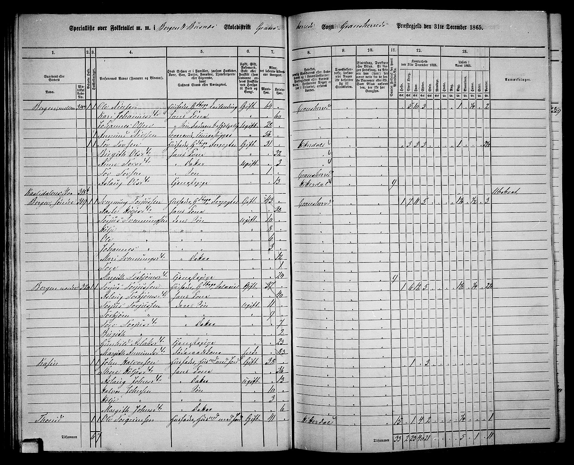 RA, 1865 census for Gransherad, 1865, p. 34