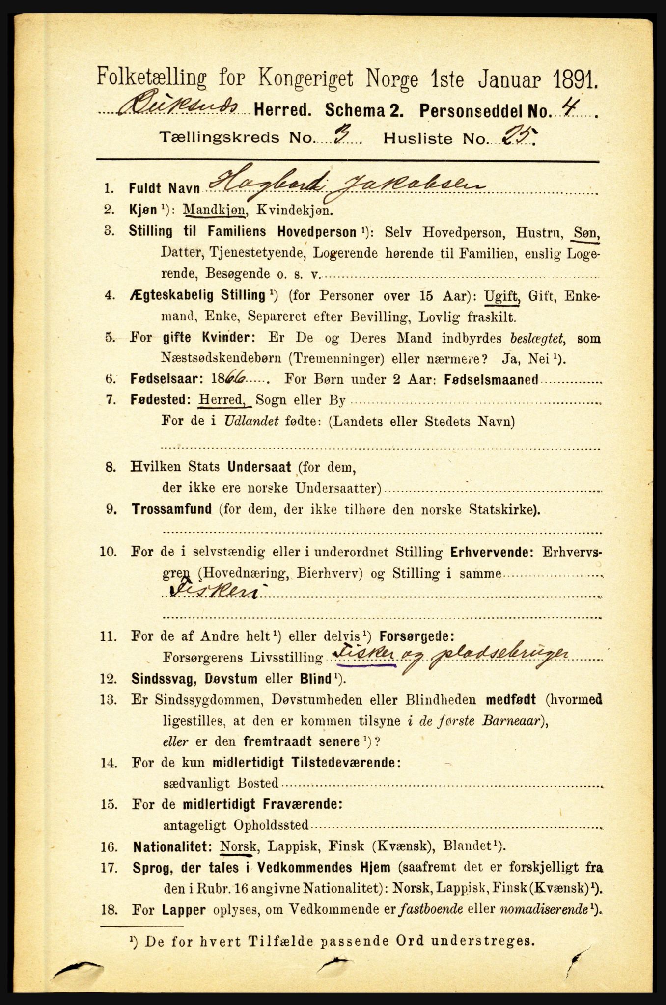 RA, 1891 census for 1860 Buksnes, 1891, p. 2355