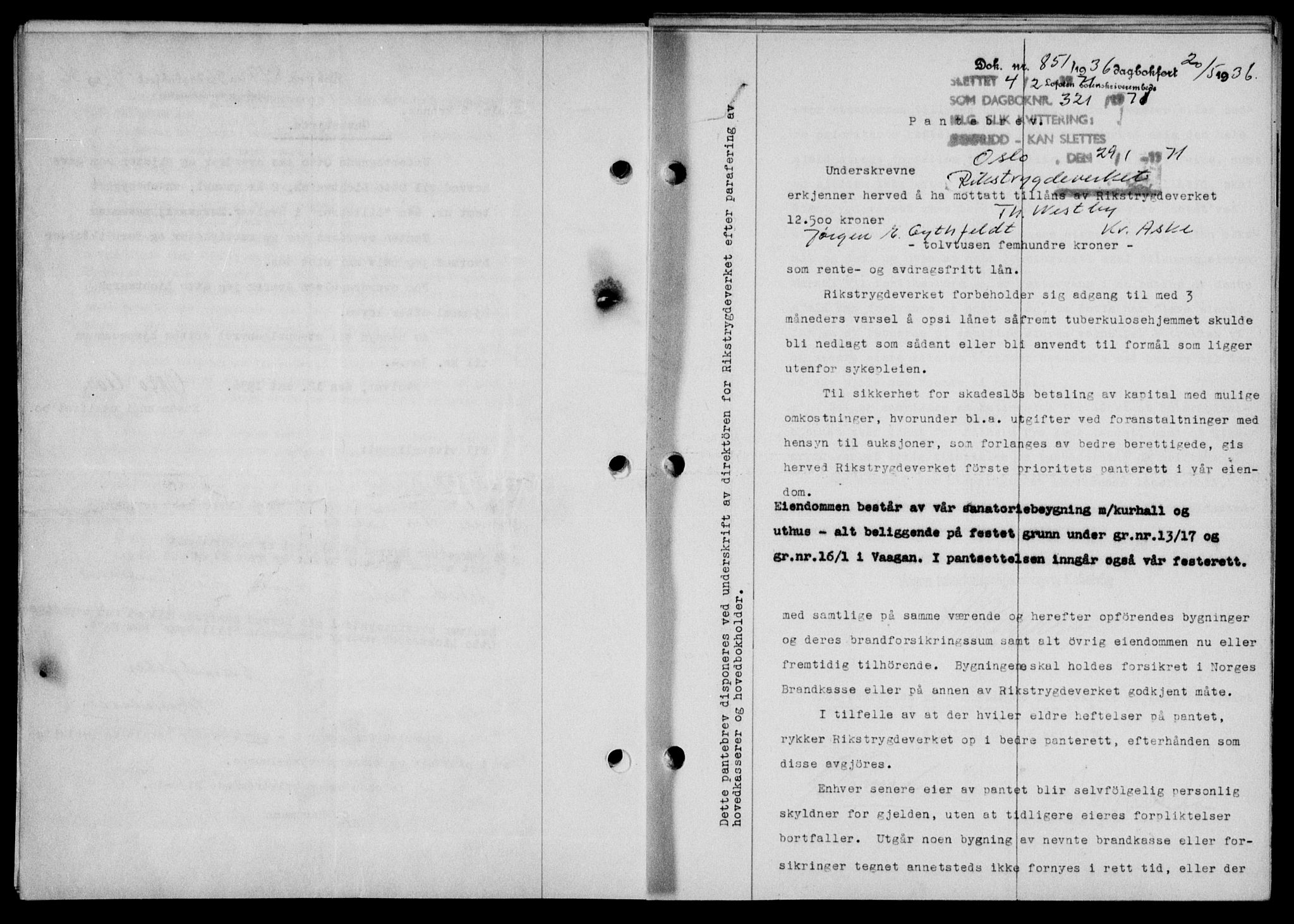 Lofoten sorenskriveri, SAT/A-0017/1/2/2C/L0033b: Mortgage book no. 33b, 1936-1936, Diary no: : 851/1936