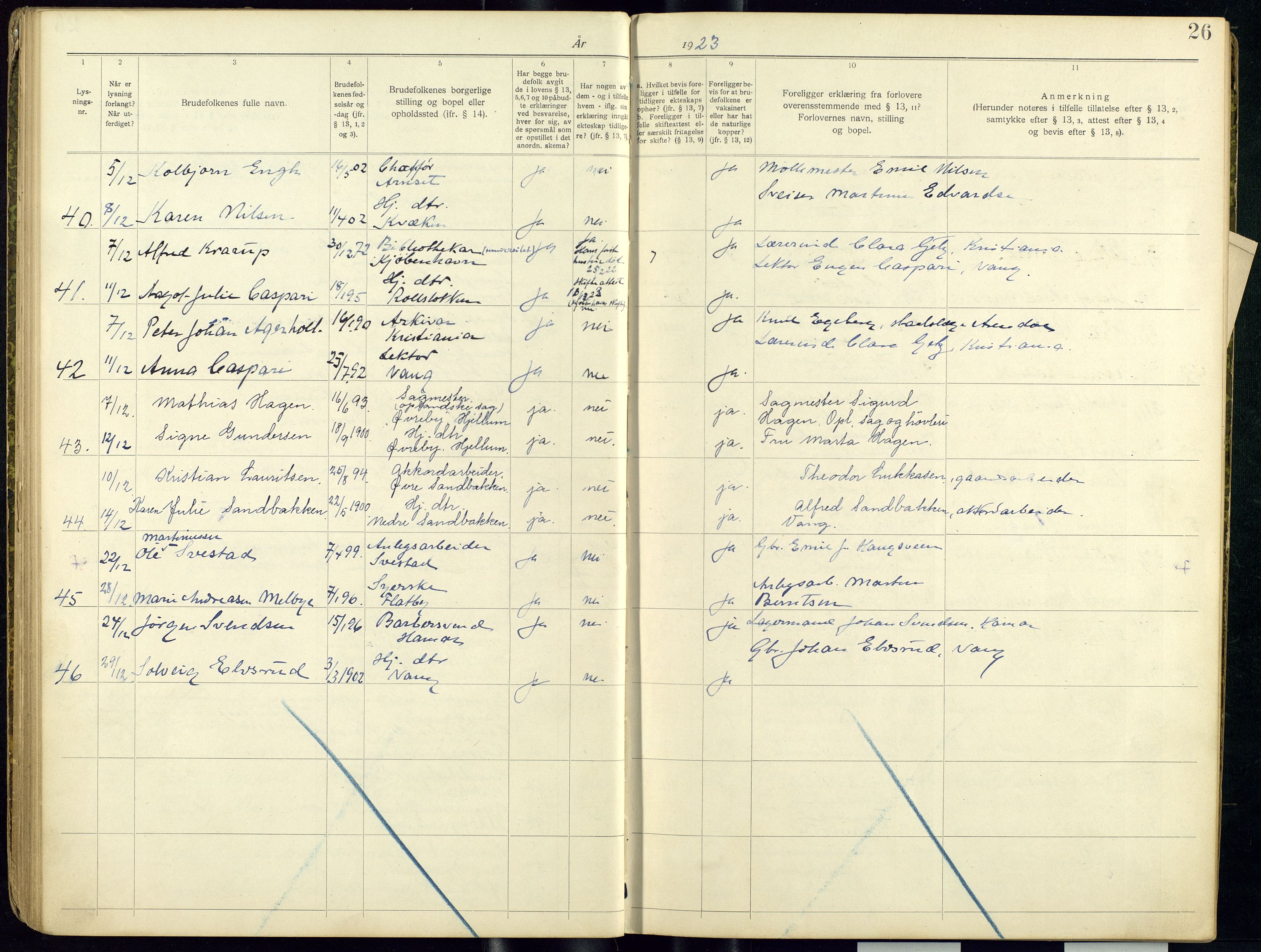 Vang prestekontor, Hedmark, SAH/PREST-008/I/Ie/L0001/0001: Banns register no. 1, 1919-1938, p. 26