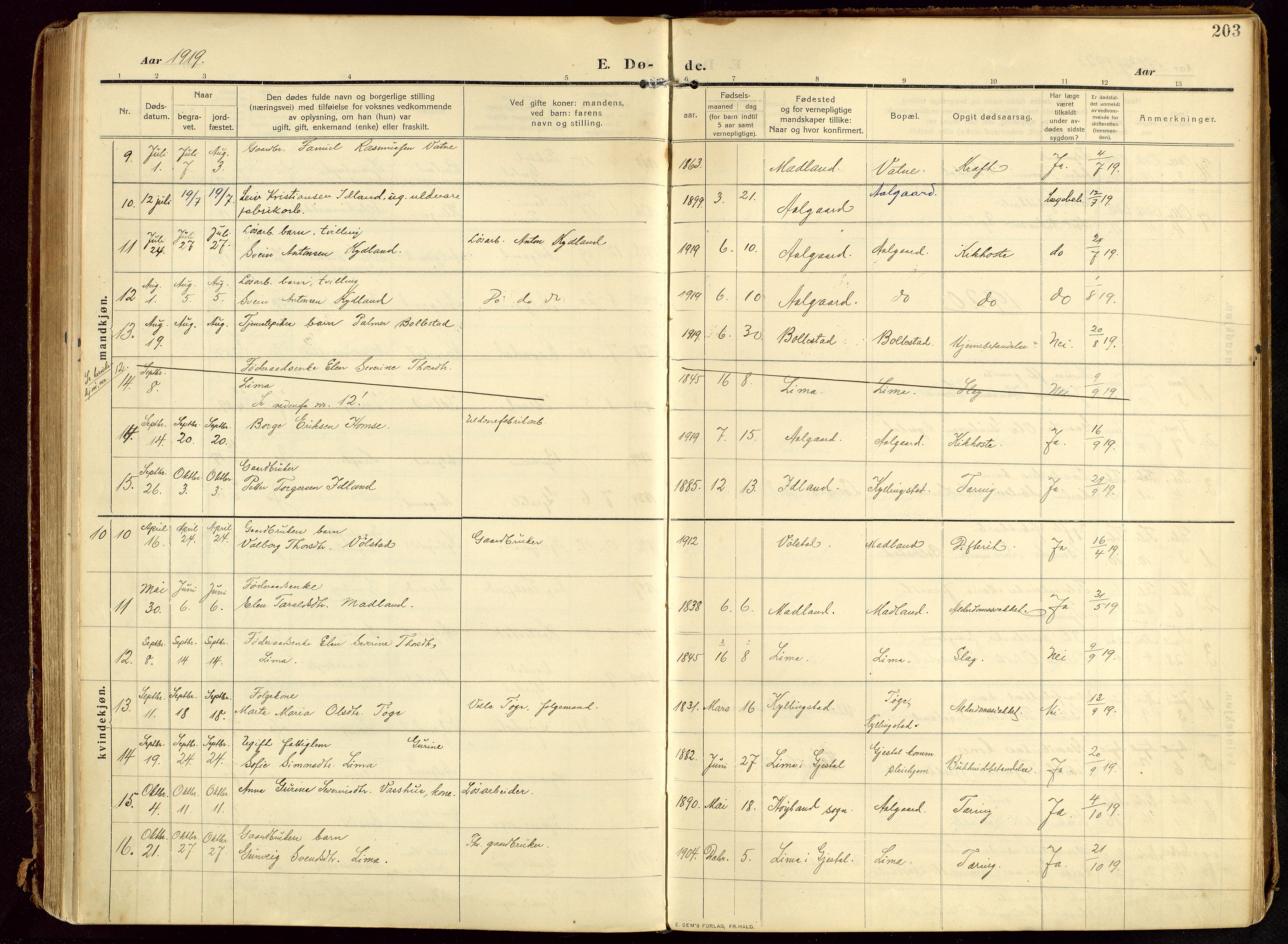 Lye sokneprestkontor, AV/SAST-A-101794/002/B/L0001: Parish register (official) no. A 13, 1910-1925, p. 203