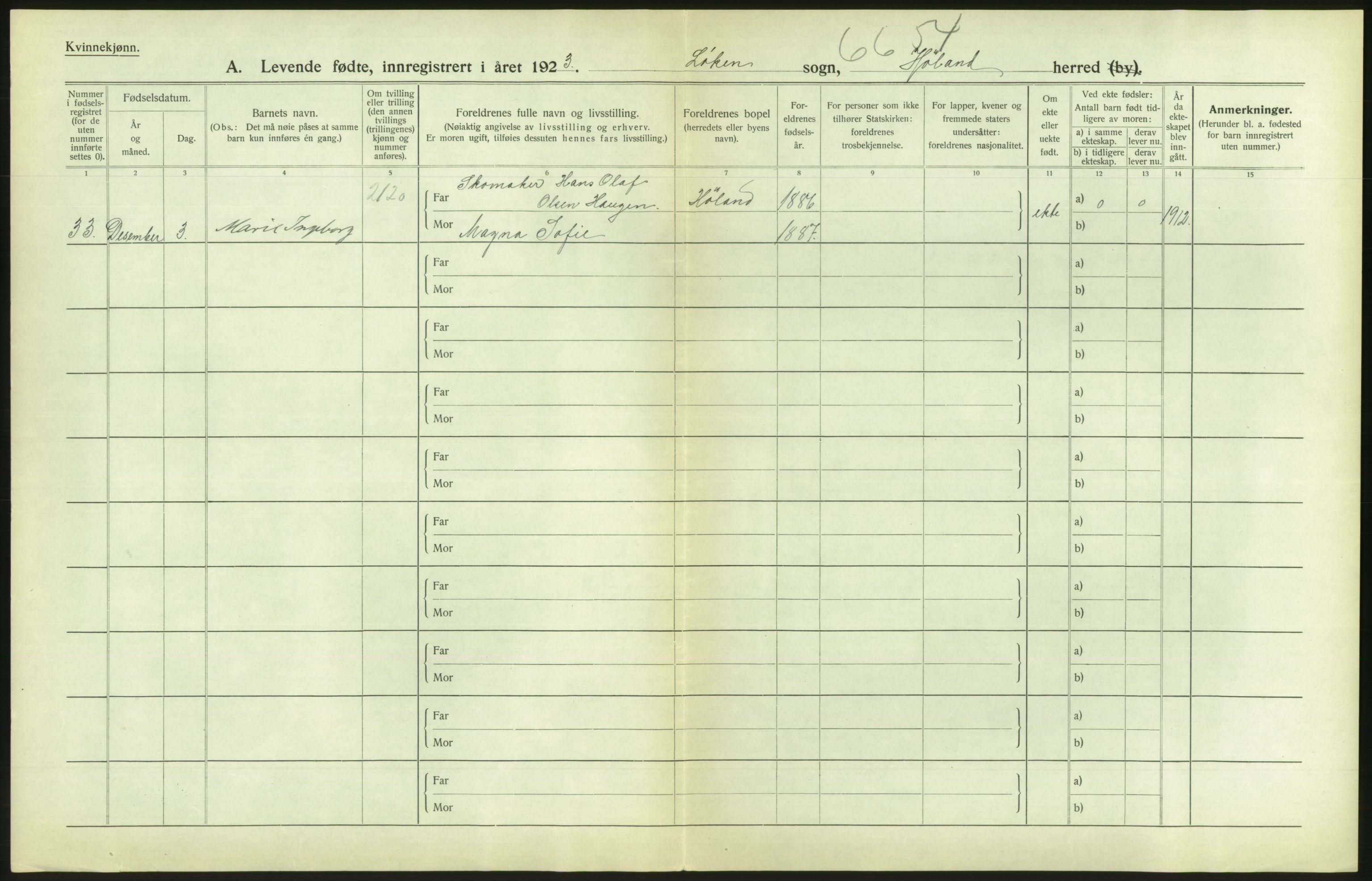 Statistisk sentralbyrå, Sosiodemografiske emner, Befolkning, RA/S-2228/D/Df/Dfc/Dfcc/L0003: Akershus fylke: Levendefødte menn og kvinner. Bygder., 1923, p. 590