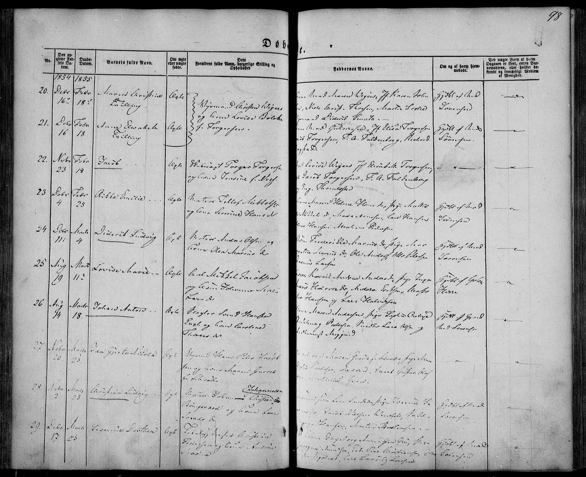 Larvik kirkebøker, AV/SAKO-A-352/F/Fa/L0003: Parish register (official) no. I 3, 1848-1856, p. 98