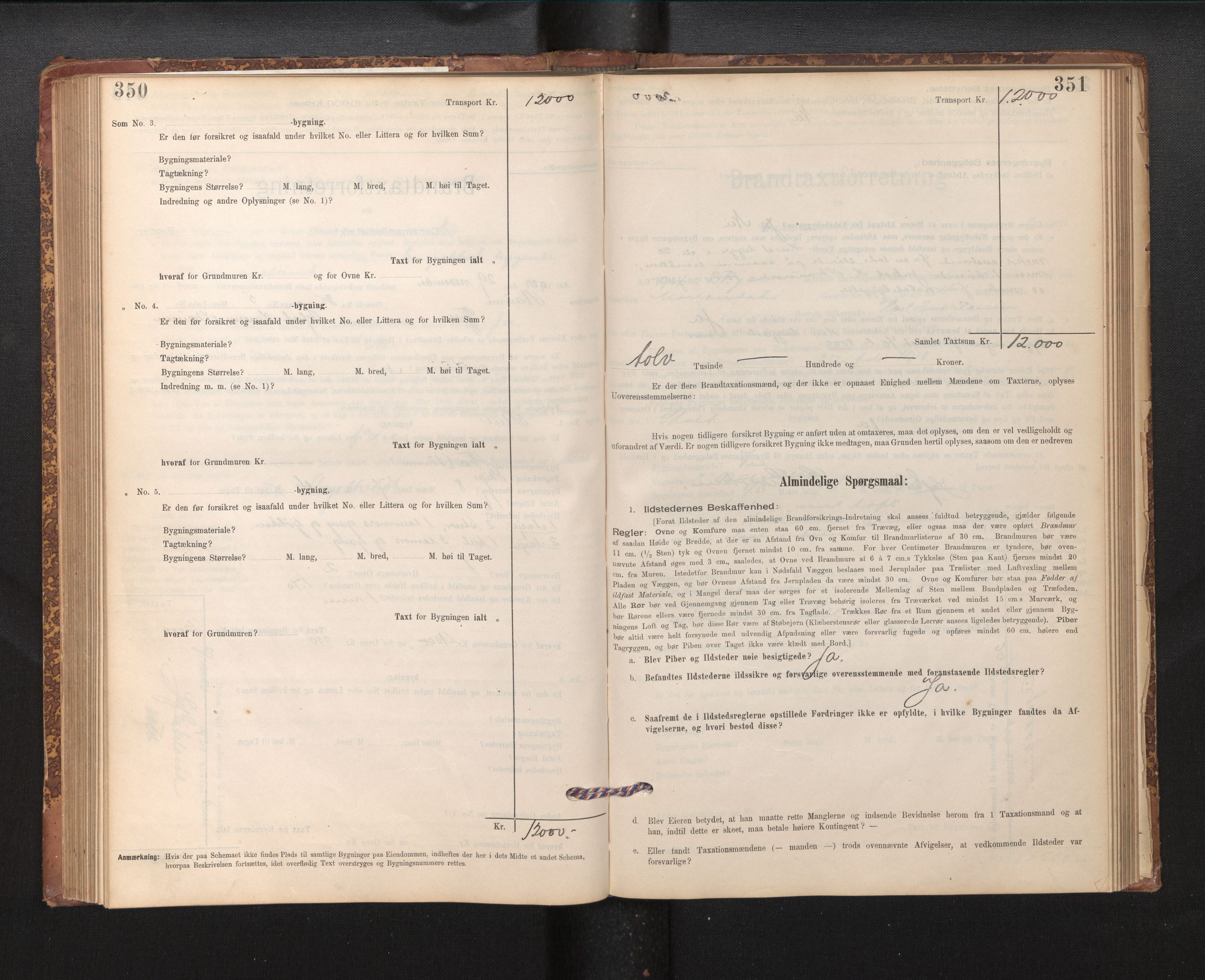 Lensmannen i Fjell, SAB/A-32301/0012/L0005: Branntakstprotokoll, skjematakst, 1895-1931, p. 350-351