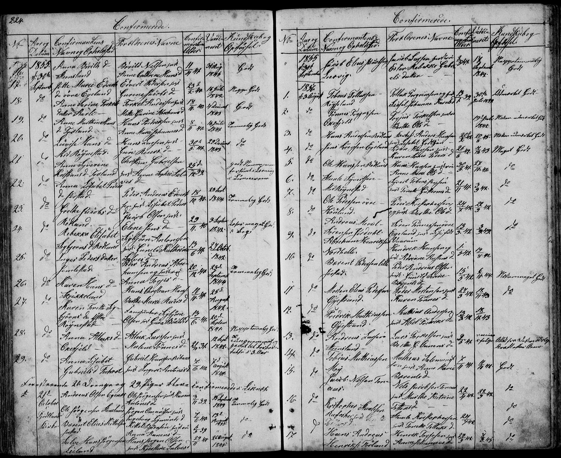 Kvinesdal sokneprestkontor, SAK/1111-0026/F/Fb/Fbb/L0001: Parish register (copy) no. B 1, 1852-1872, p. 224