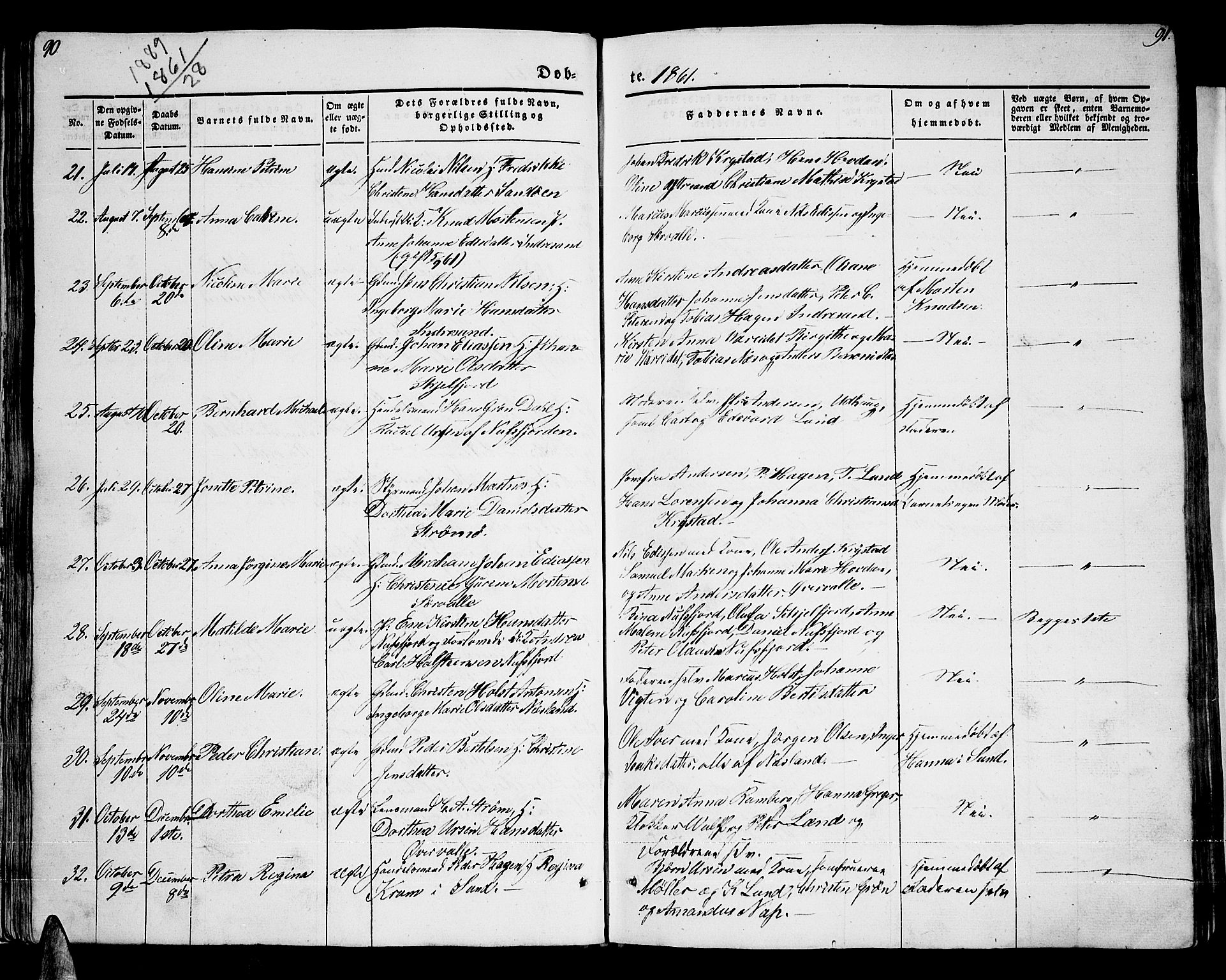 Ministerialprotokoller, klokkerbøker og fødselsregistre - Nordland, AV/SAT-A-1459/885/L1212: Parish register (copy) no. 885C01, 1847-1873, p. 90-91