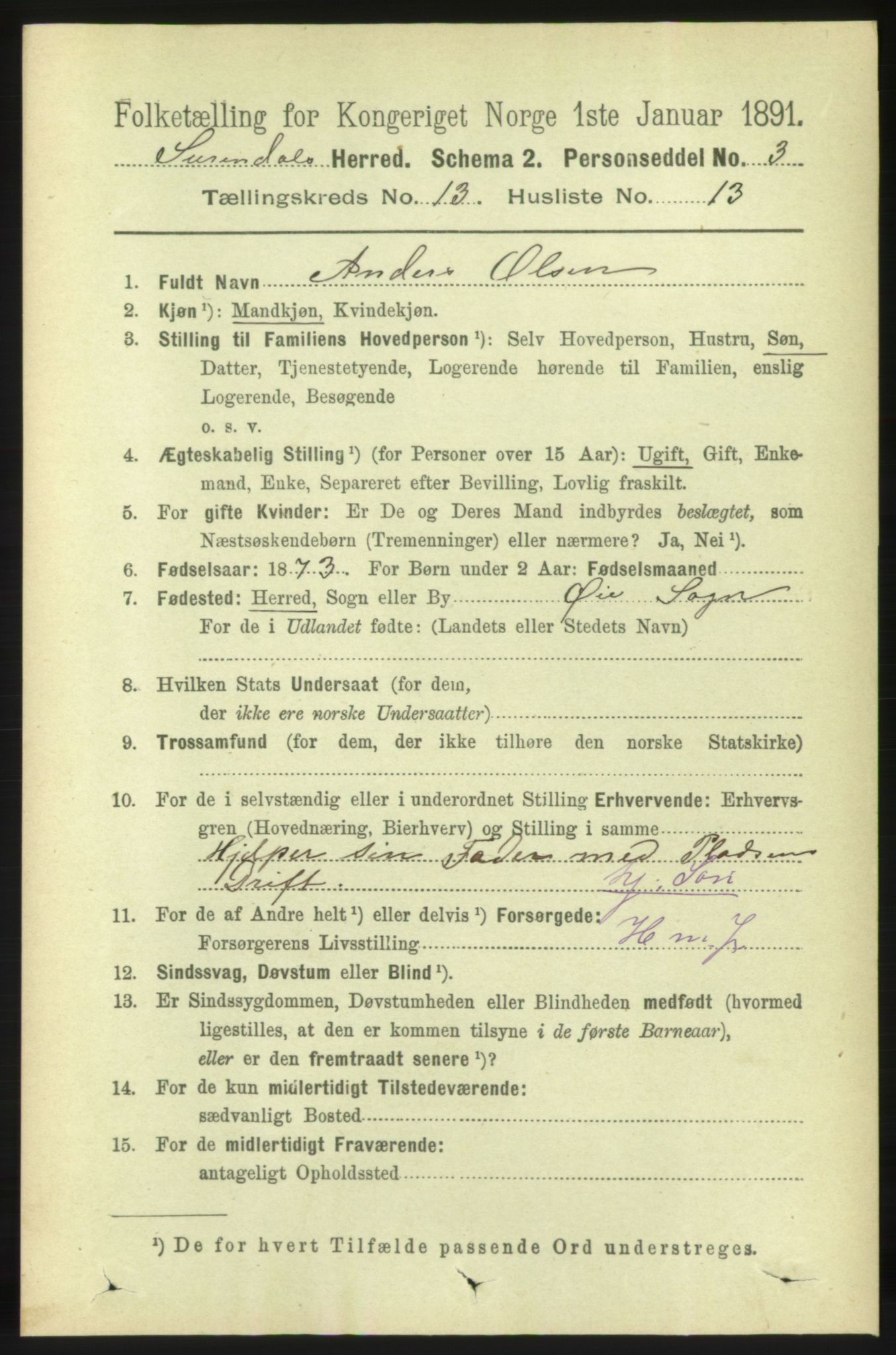 RA, 1891 census for 1566 Surnadal, 1891, p. 3245