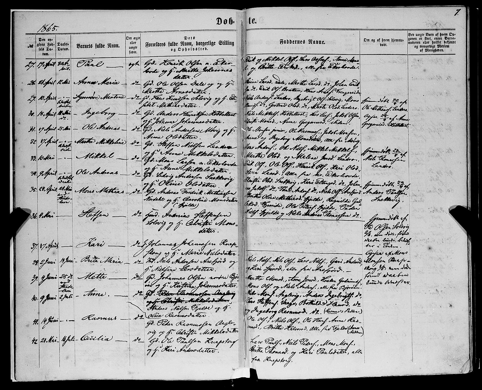 Fjell sokneprestembete, AV/SAB-A-75301/H/Haa: Parish register (official) no. A 3, 1864-1877, p. 7
