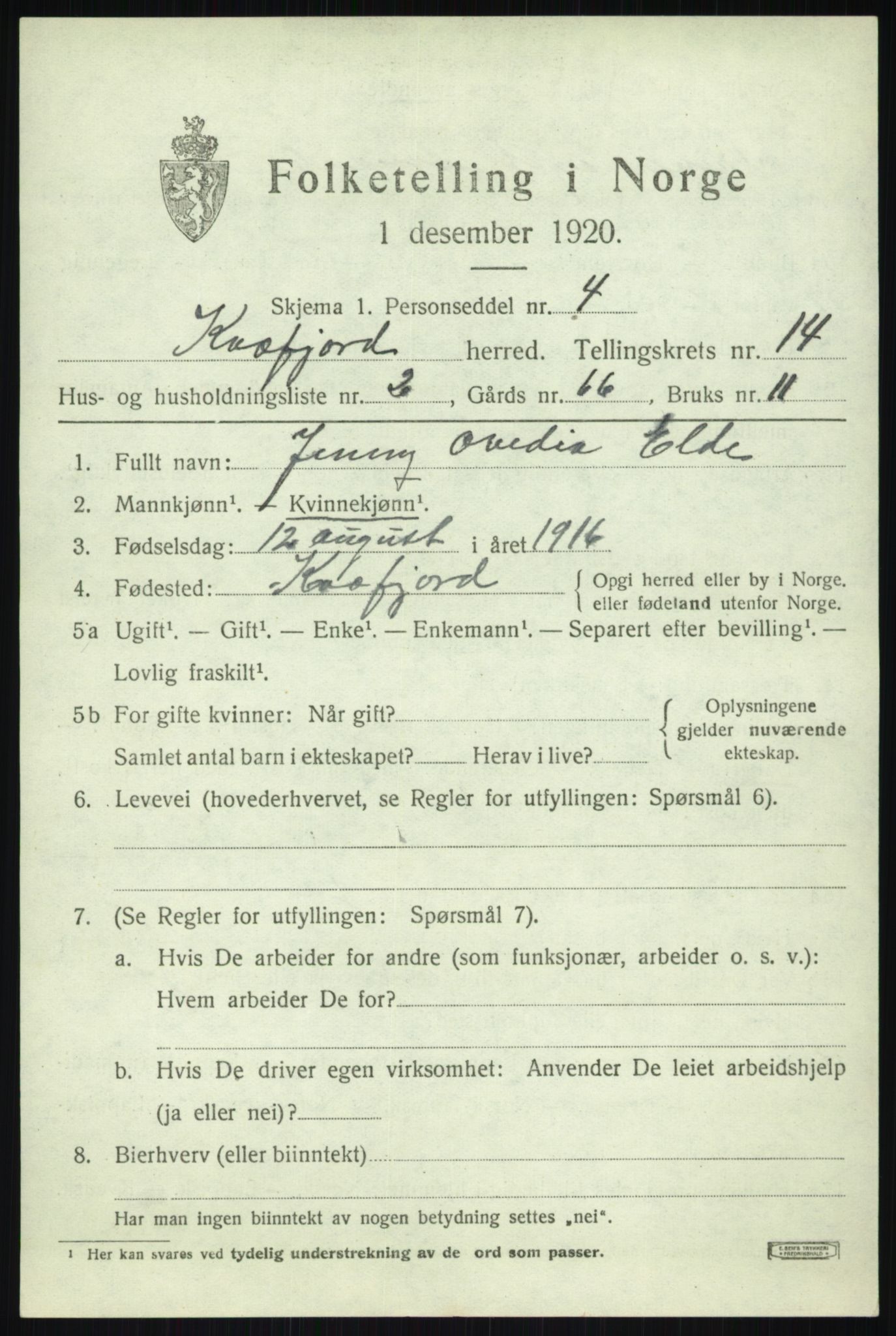 SATØ, 1920 census for Kvæfjord, 1920, p. 6681