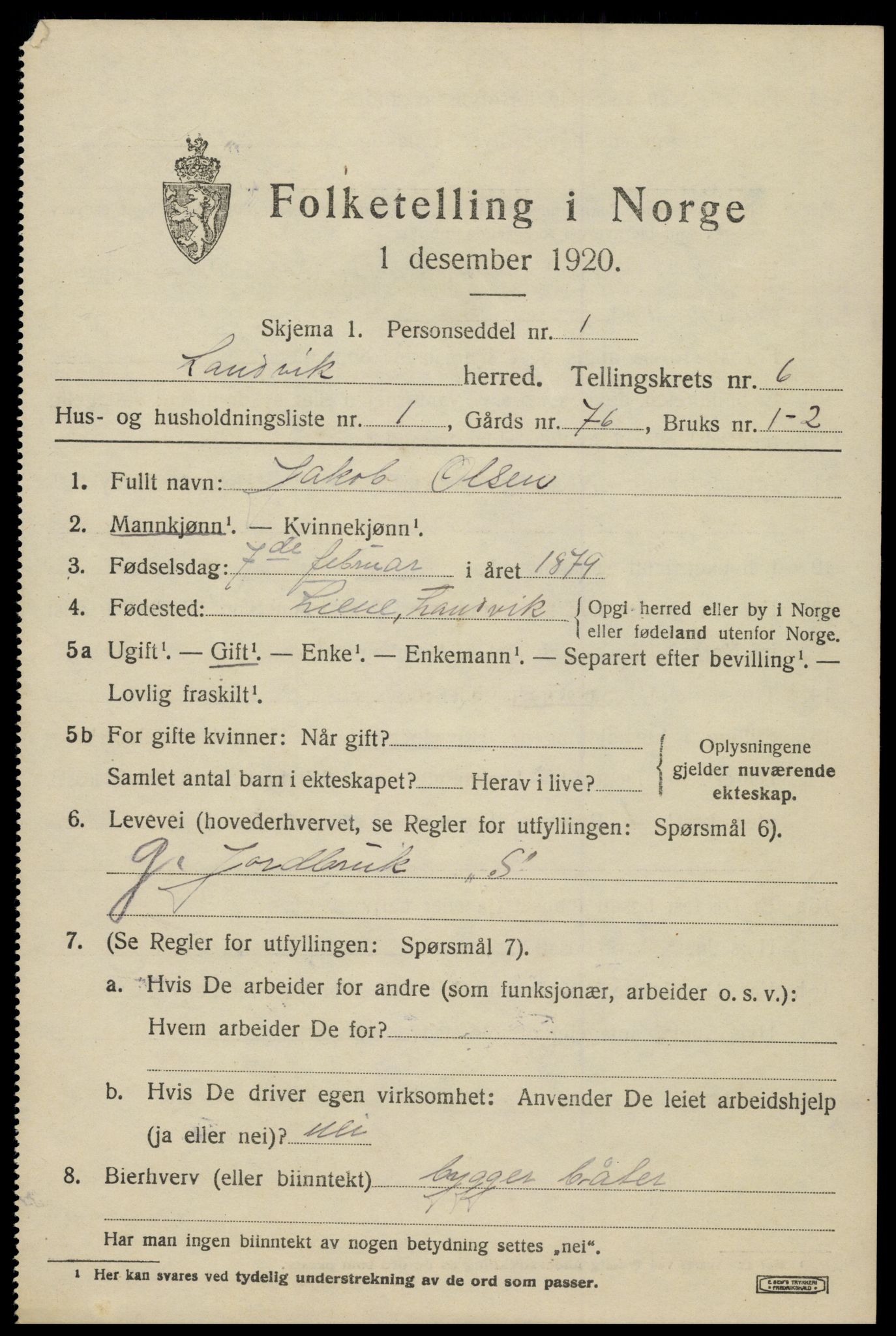 SAK, 1920 census for Landvik, 1920, p. 4448