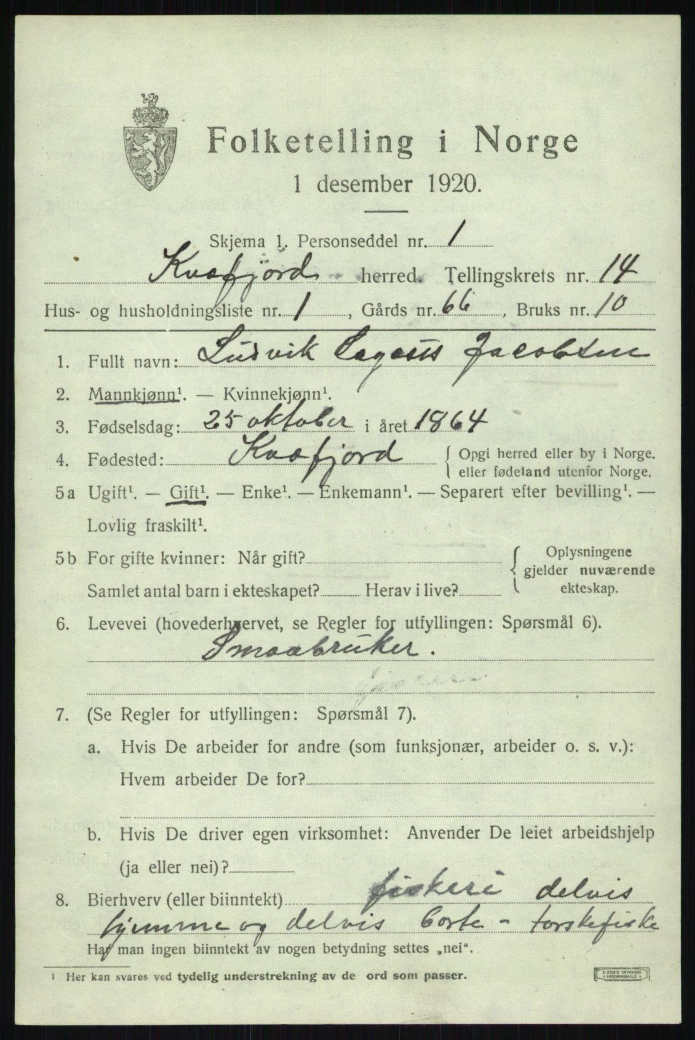 SATØ, 1920 census for Kvæfjord, 1920, p. 6669