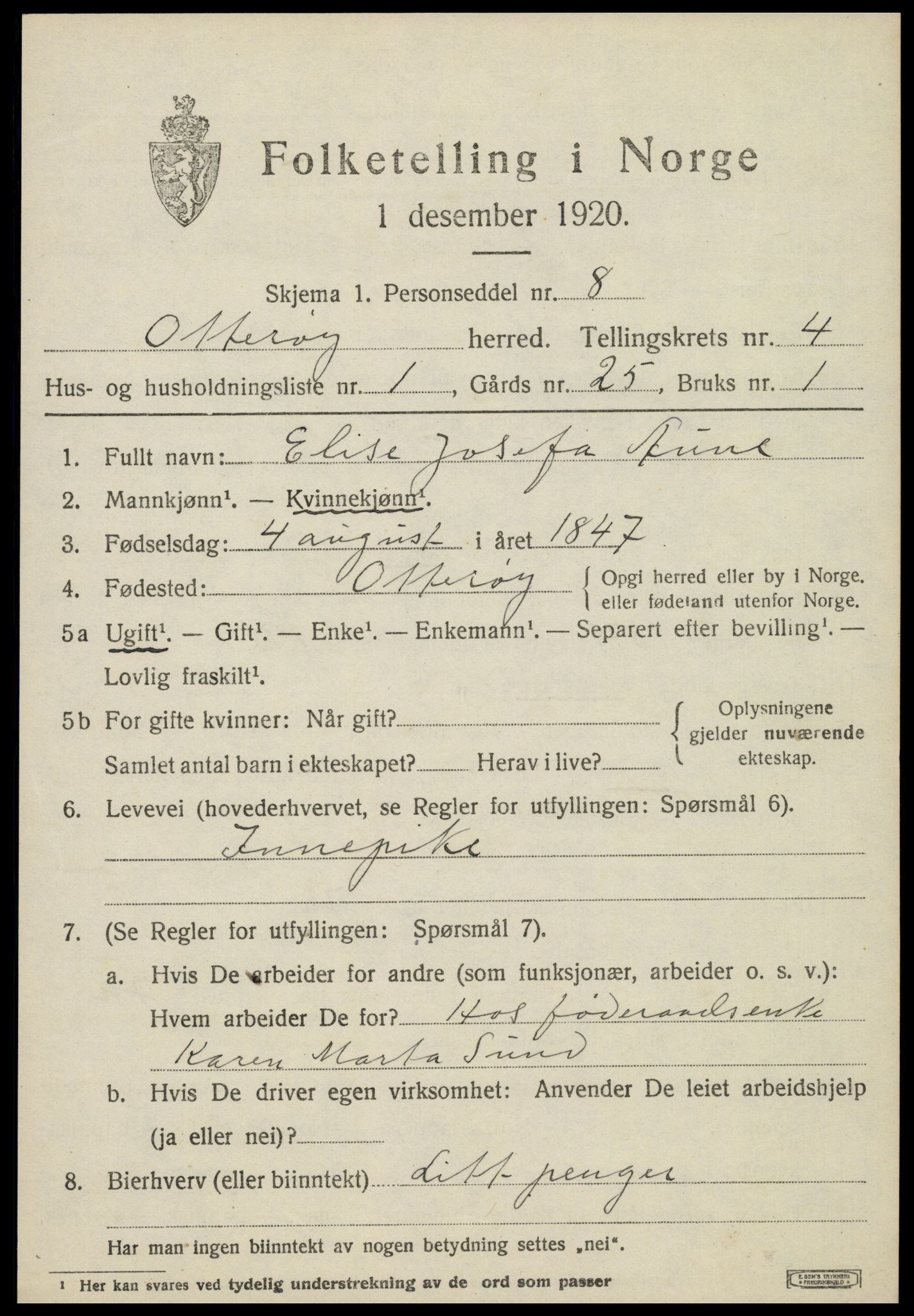 SAT, 1920 census for Otterøy, 1920, p. 1771