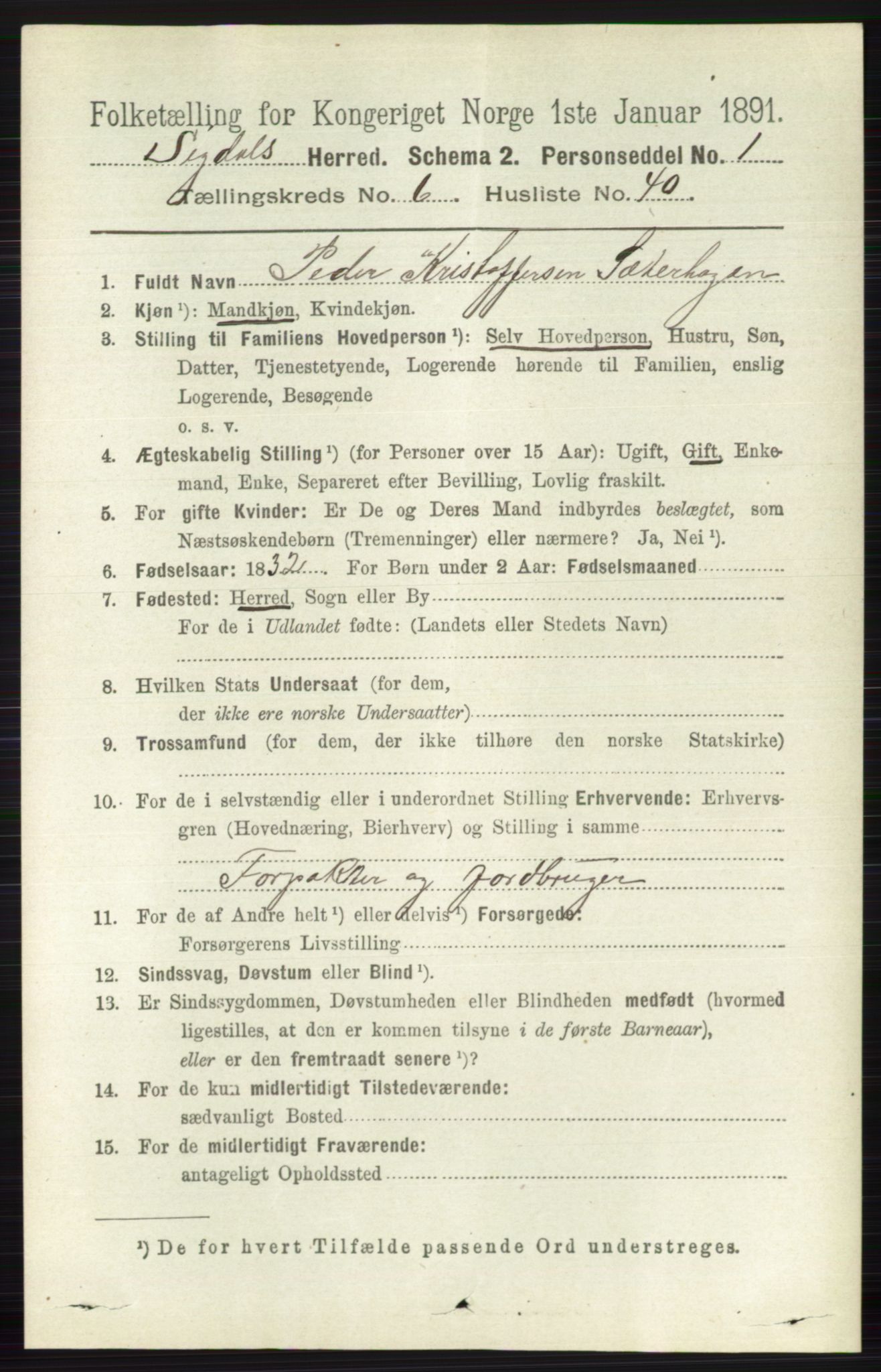 RA, 1891 census for 0621 Sigdal, 1891, p. 2643