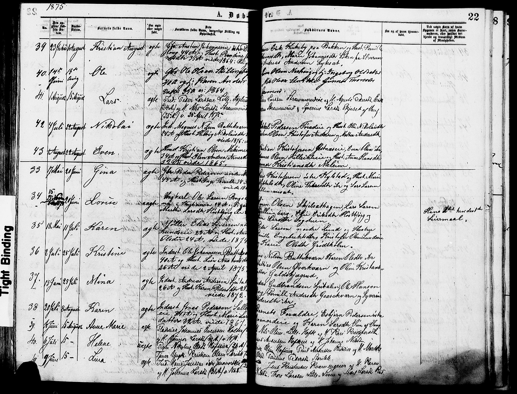 Vang prestekontor, Hedmark, AV/SAH-PREST-008/H/Ha/Haa/L0013: Parish register (official) no. 13, 1855-1879, p. 22