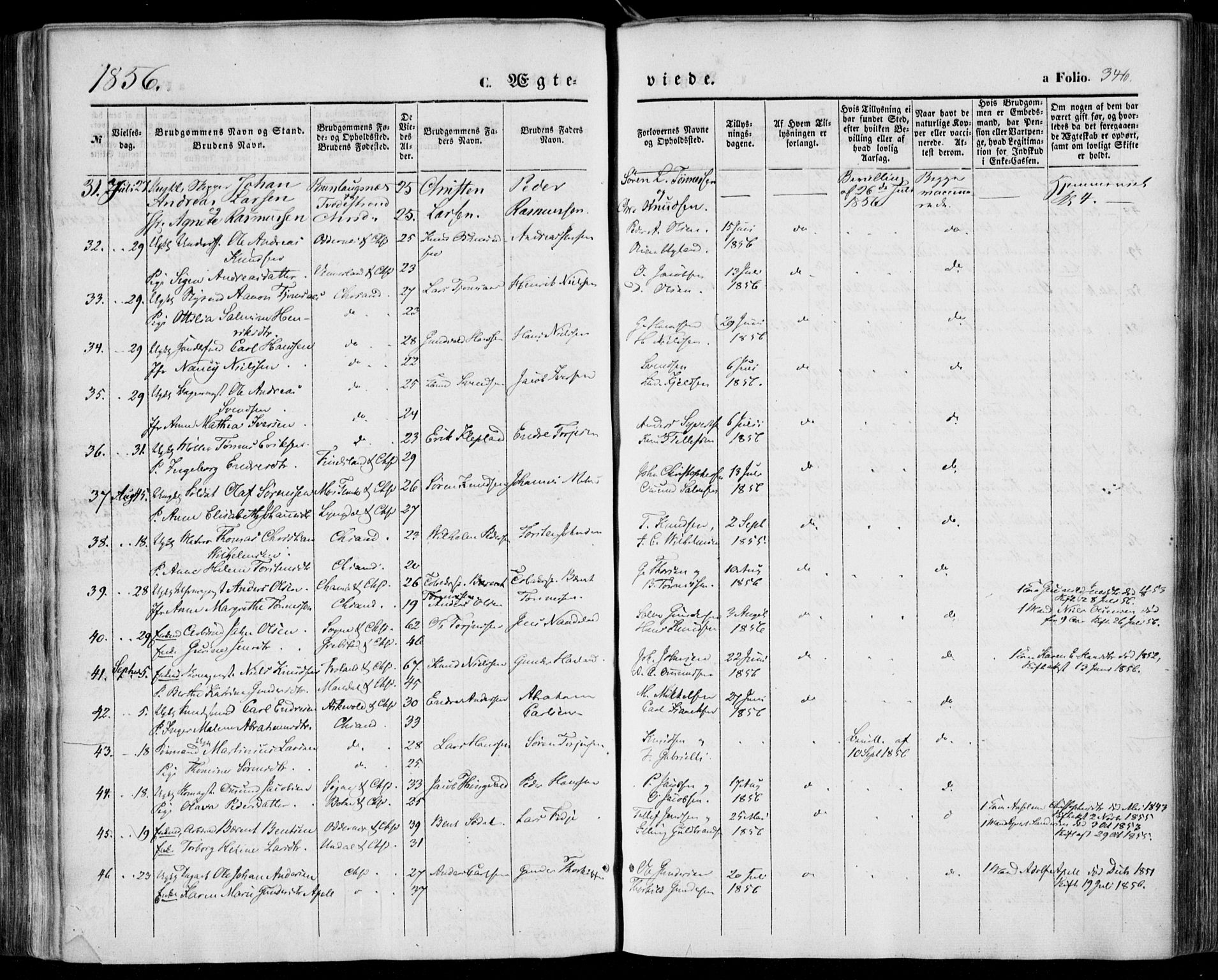 Kristiansand domprosti, AV/SAK-1112-0006/F/Fa/L0014: Parish register (official) no. A 14, 1852-1867, p. 346