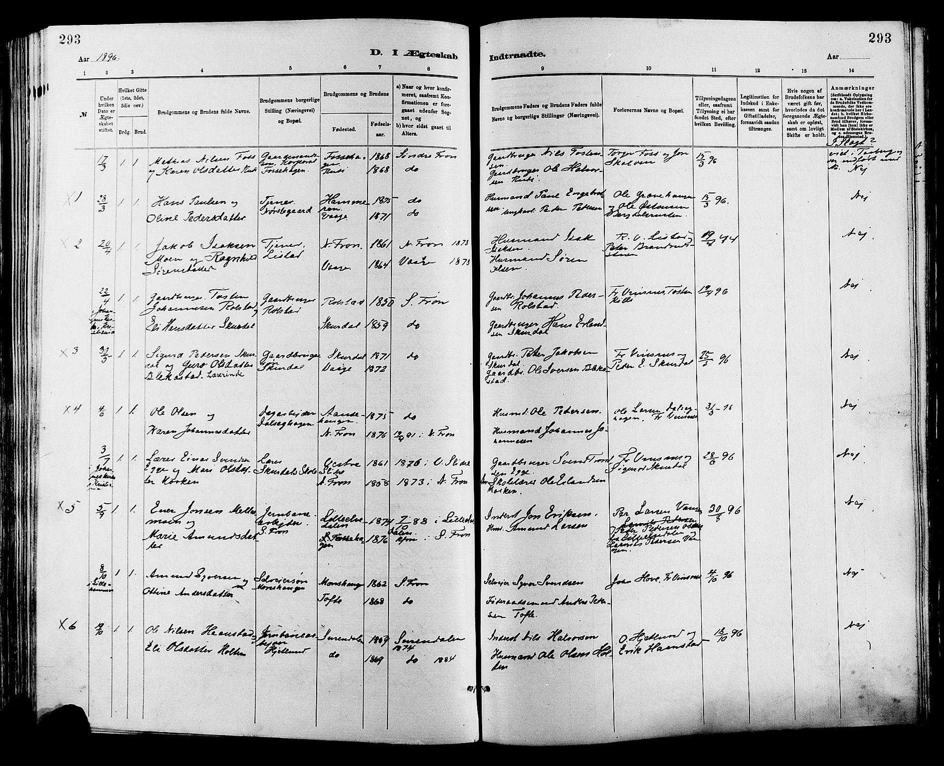 Sør-Fron prestekontor, SAH/PREST-010/H/Ha/Haa/L0003: Parish register (official) no. 3, 1881-1897, p. 293