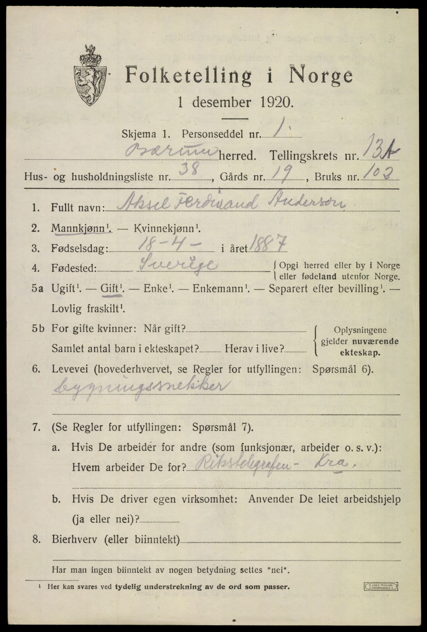 SAO, 1920 census for Bærum, 1920, p. 34232