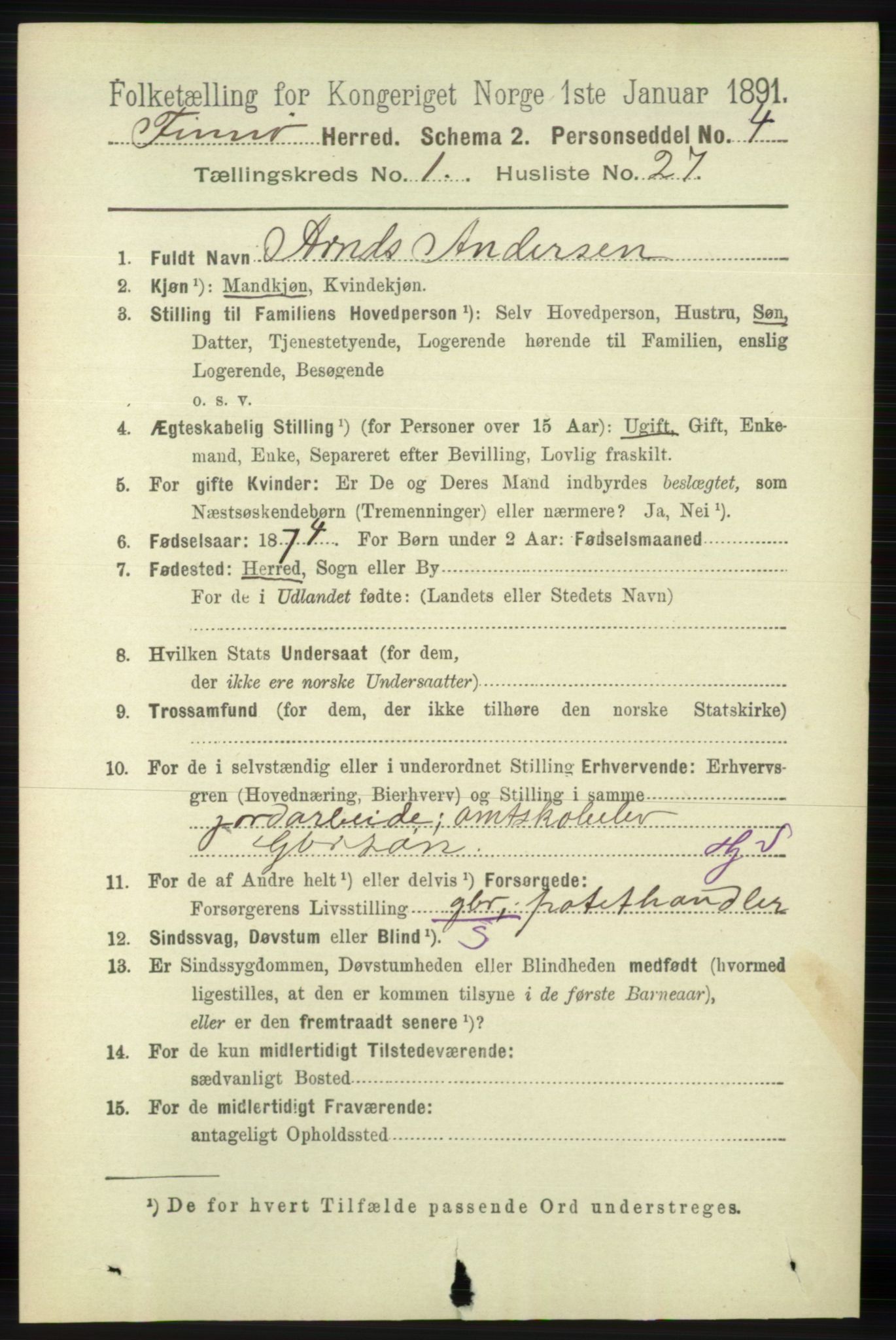 RA, 1891 census for 1141 Finnøy, 1891, p. 182