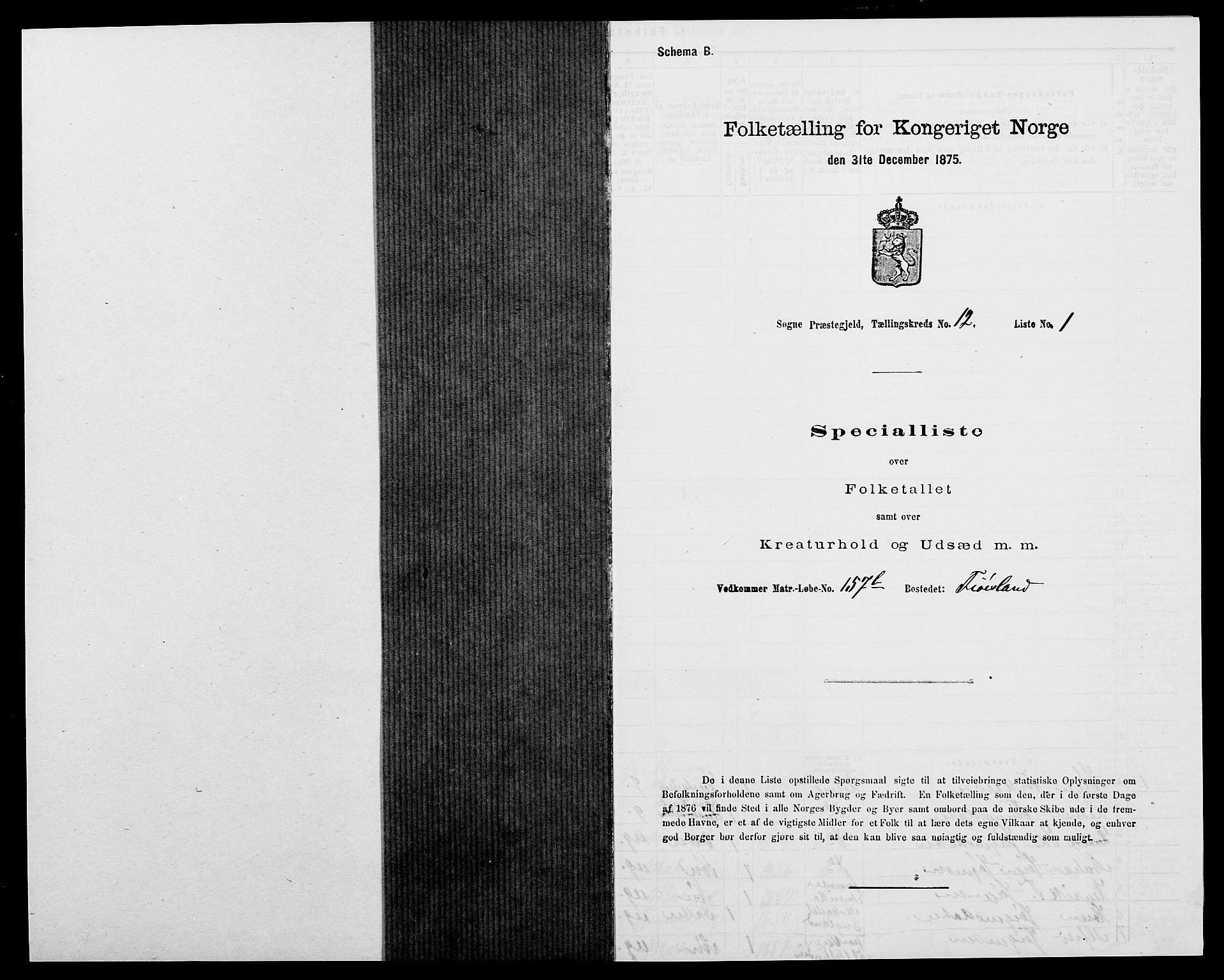 SAK, 1875 census for 1018P Søgne, 1875, p. 857