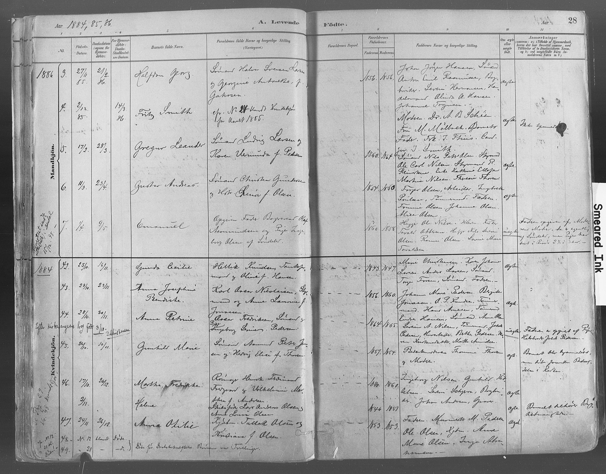 Risør sokneprestkontor, AV/SAK-1111-0035/F/Fa/L0005: Parish register (official) no. A 5, 1883-1895, p. 28
