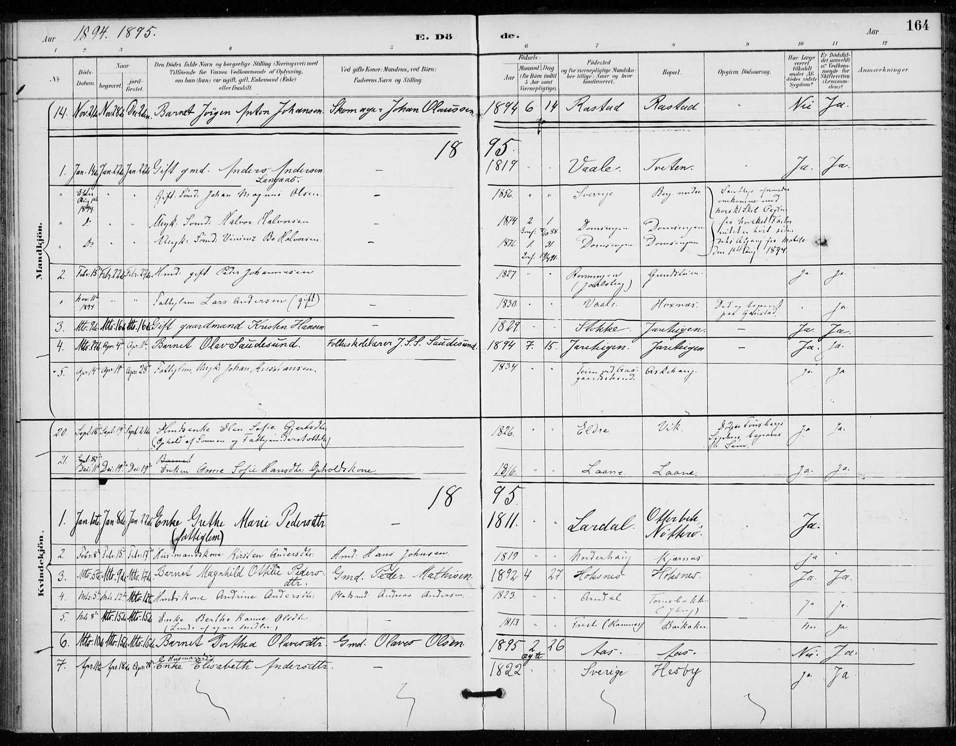 Sem kirkebøker, AV/SAKO-A-5/F/Fa/L0011: Parish register (official) no. I 11, 1888-1904, p. 164