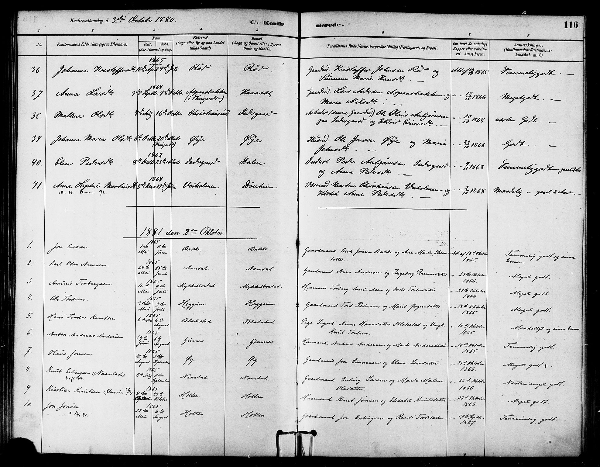 Ministerialprotokoller, klokkerbøker og fødselsregistre - Møre og Romsdal, AV/SAT-A-1454/584/L0967: Parish register (official) no. 584A07, 1879-1894, p. 116