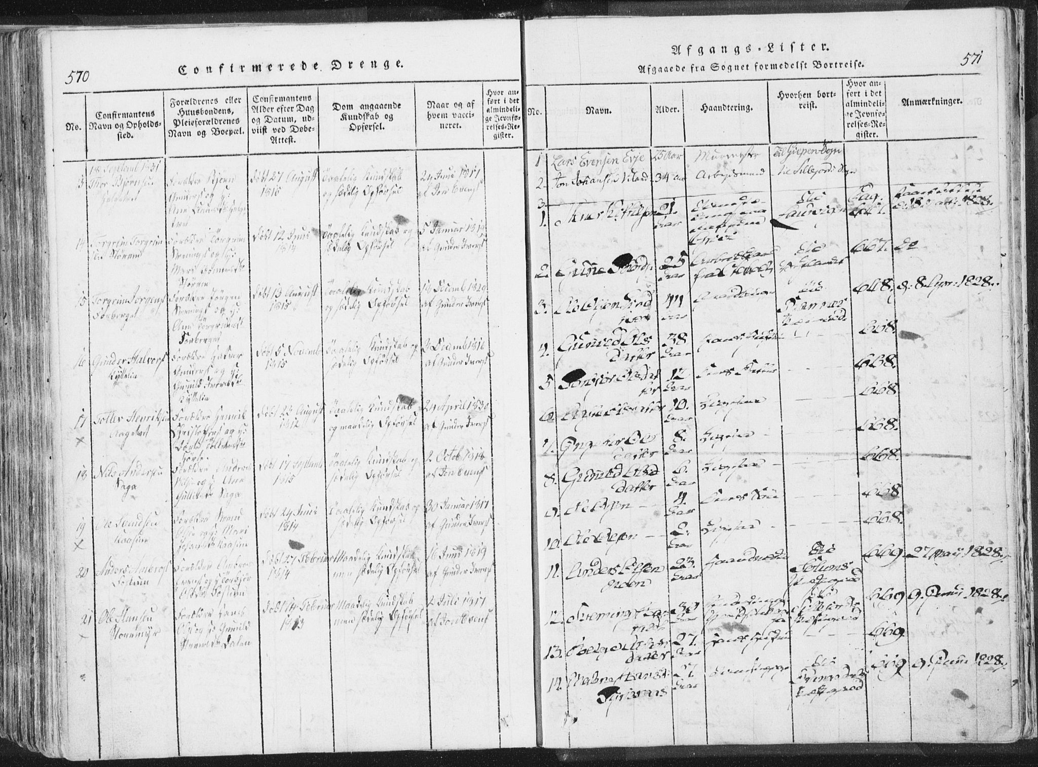 Bø kirkebøker, AV/SAKO-A-257/F/Fa/L0006: Parish register (official) no. 6, 1815-1831, p. 570-571