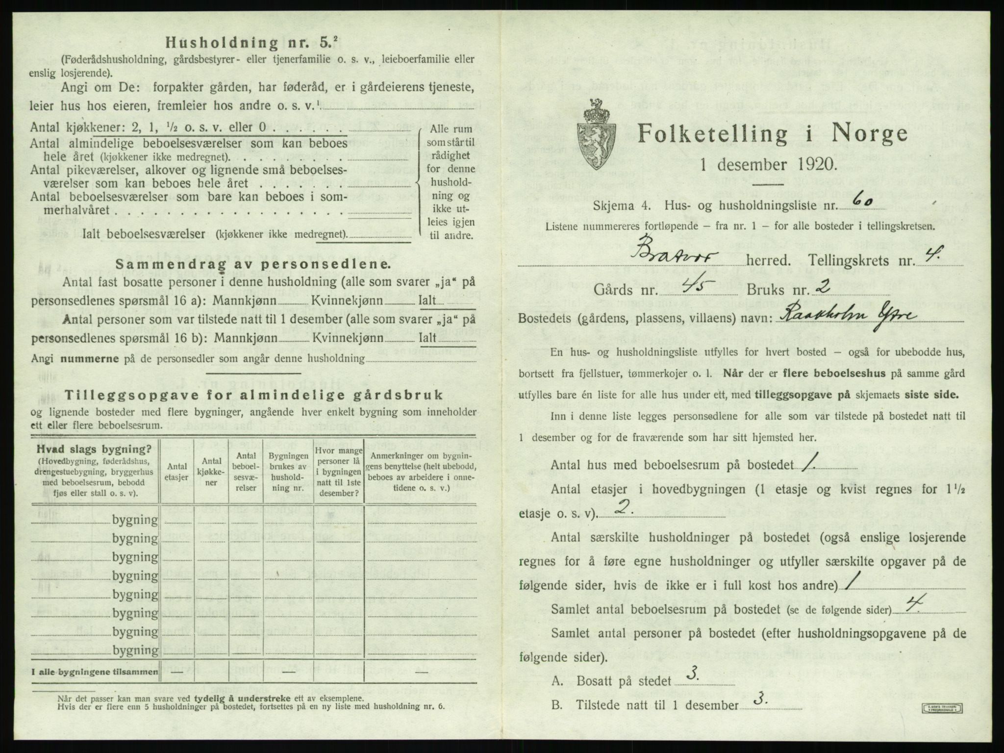 SAT, 1920 census for Brattvær, 1920, p. 308