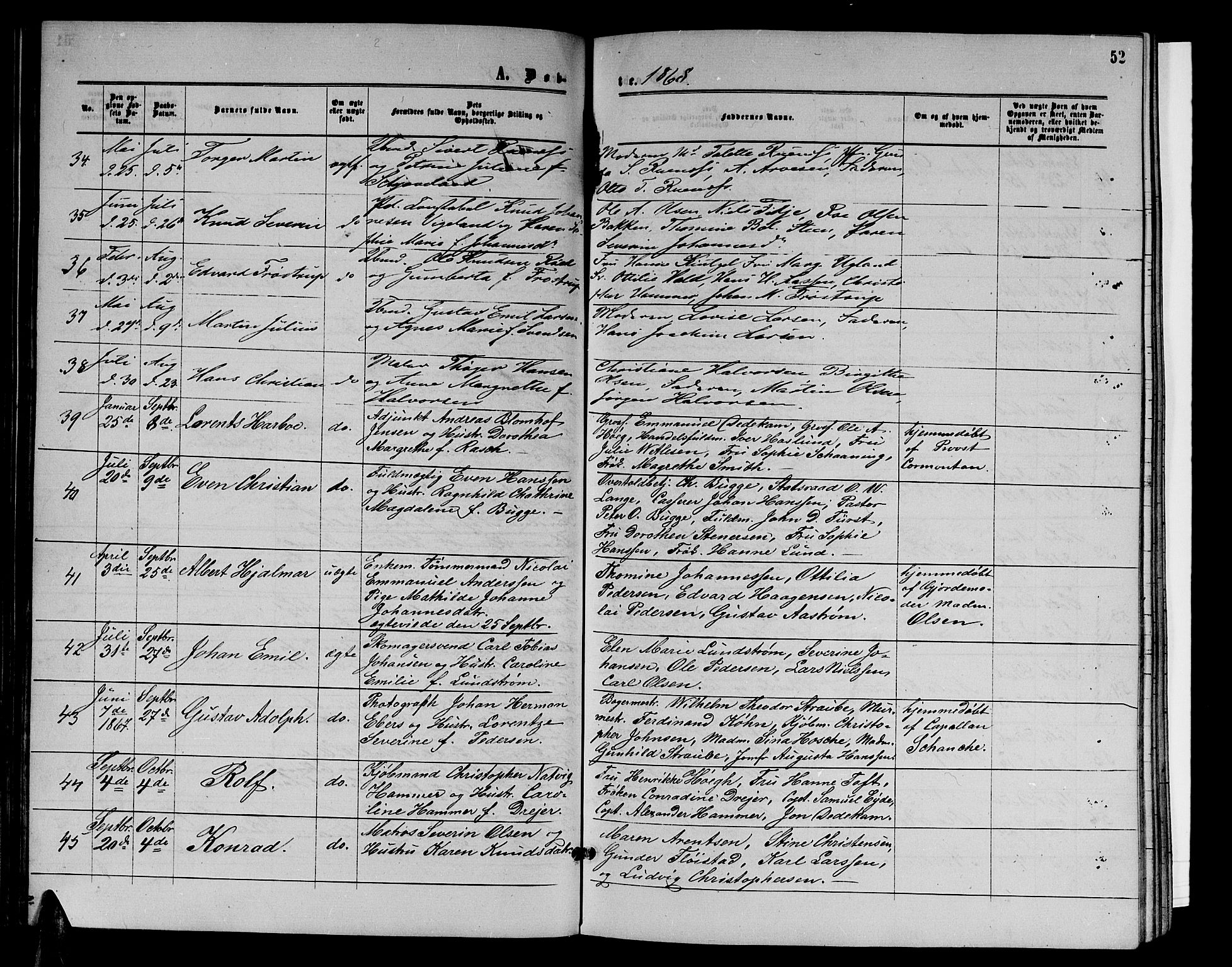 Arendal sokneprestkontor, Trefoldighet, SAK/1111-0040/F/Fb/L0004: Parish register (copy) no. B 4, 1861-1873, p. 52