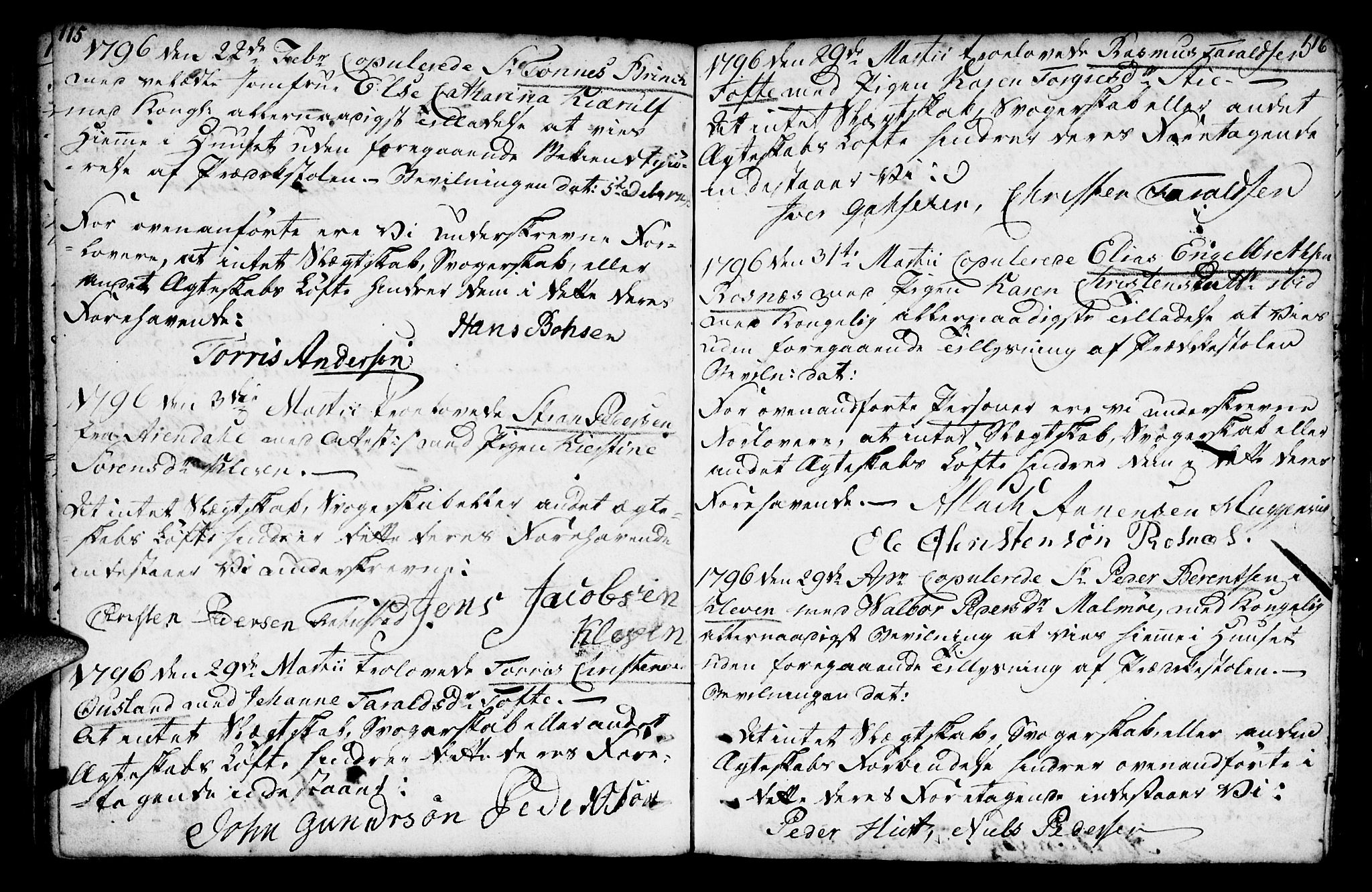 Mandal sokneprestkontor, SAK/1111-0030/F/Fa/Faa/L0007: Parish register (official) no. A 7, 1783-1818, p. 115-116
