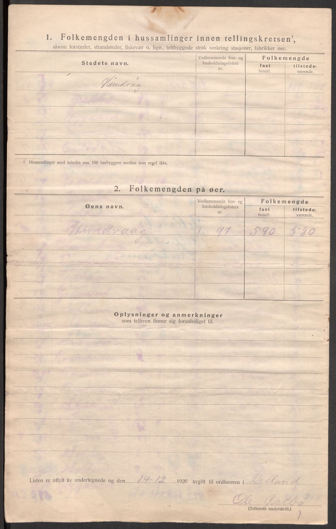 SAST, 1920 census for Hetland, 1920, p. 13