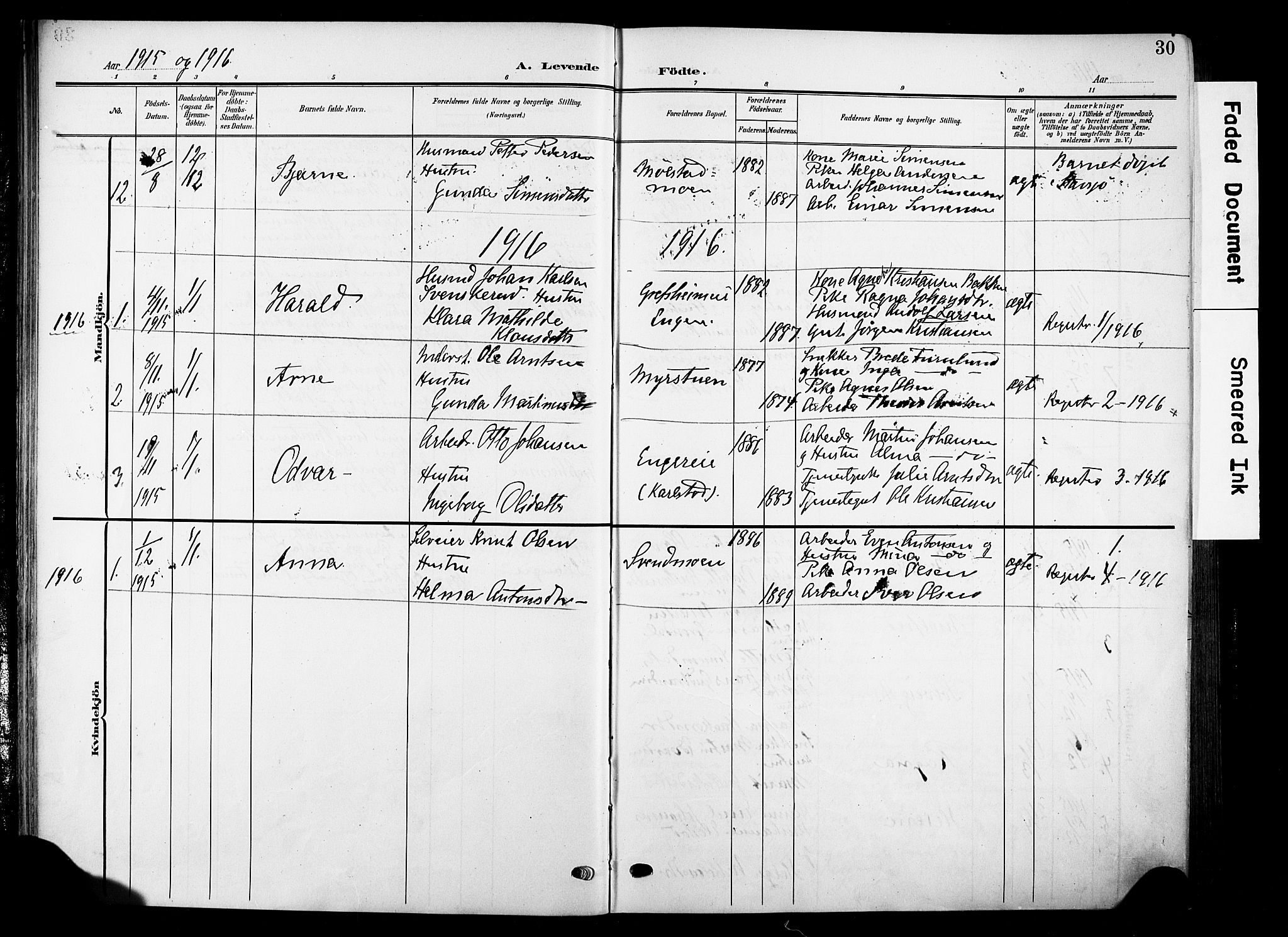 Nes prestekontor, Hedmark, SAH/PREST-020/K/Ka/L0014: Parish register (official) no. 14, 1906-1929, p. 30