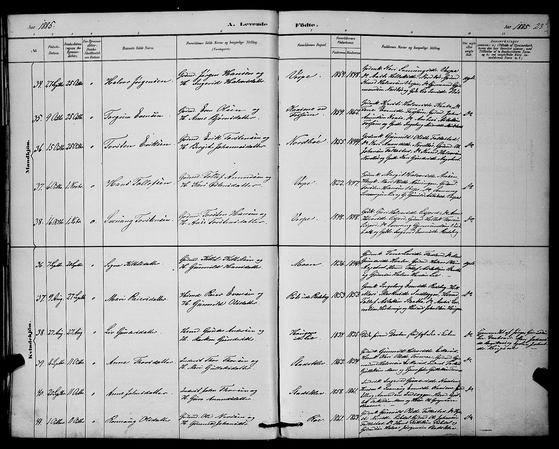Bø kirkebøker, AV/SAKO-A-257/G/Ga/L0005: Parish register (copy) no. 5, 1883-1897, p. 23