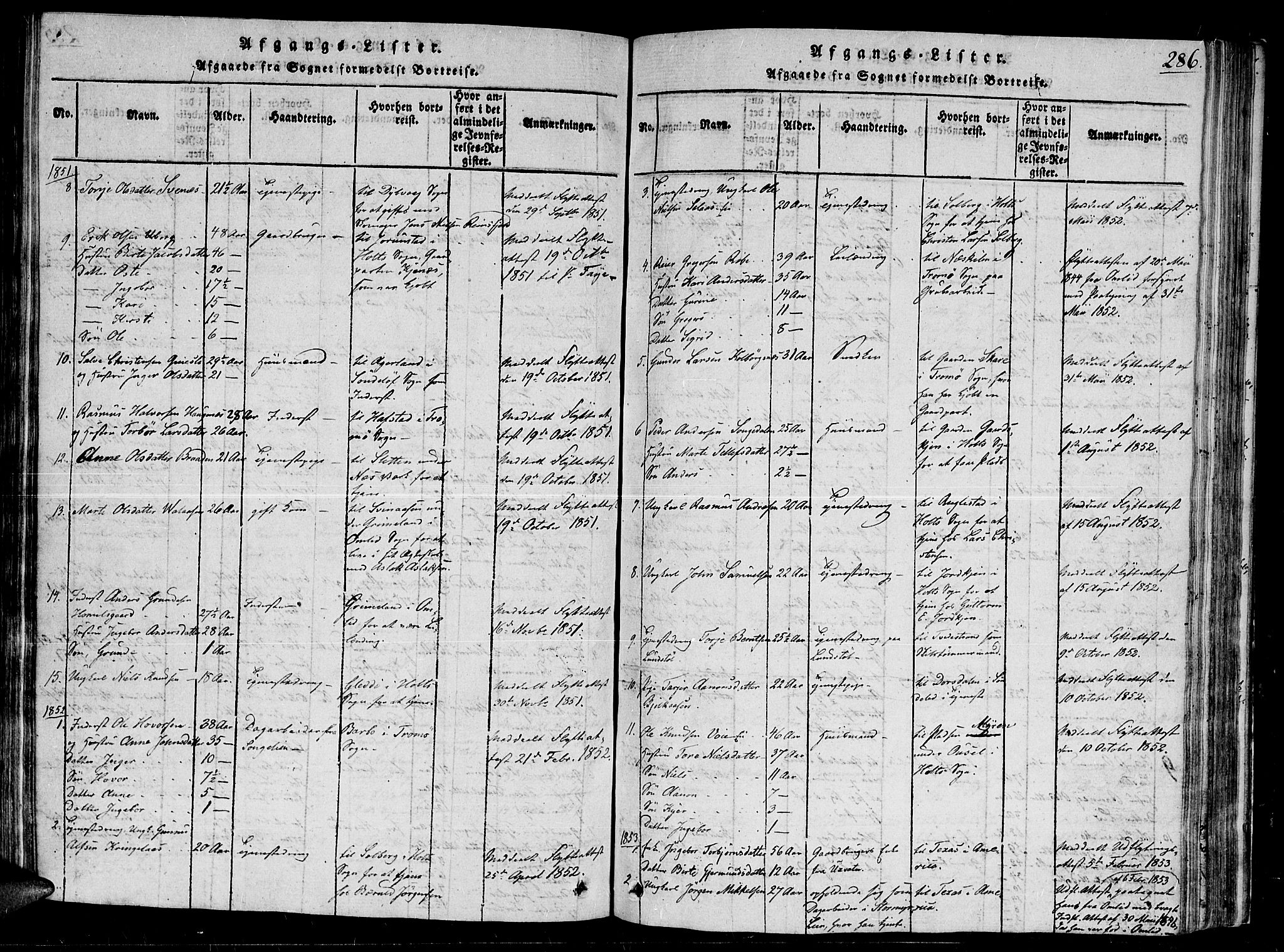 Gjerstad sokneprestkontor, AV/SAK-1111-0014/F/Fb/Fbb/L0001: Parish register (copy) no. B 1, 1813-1863, p. 286