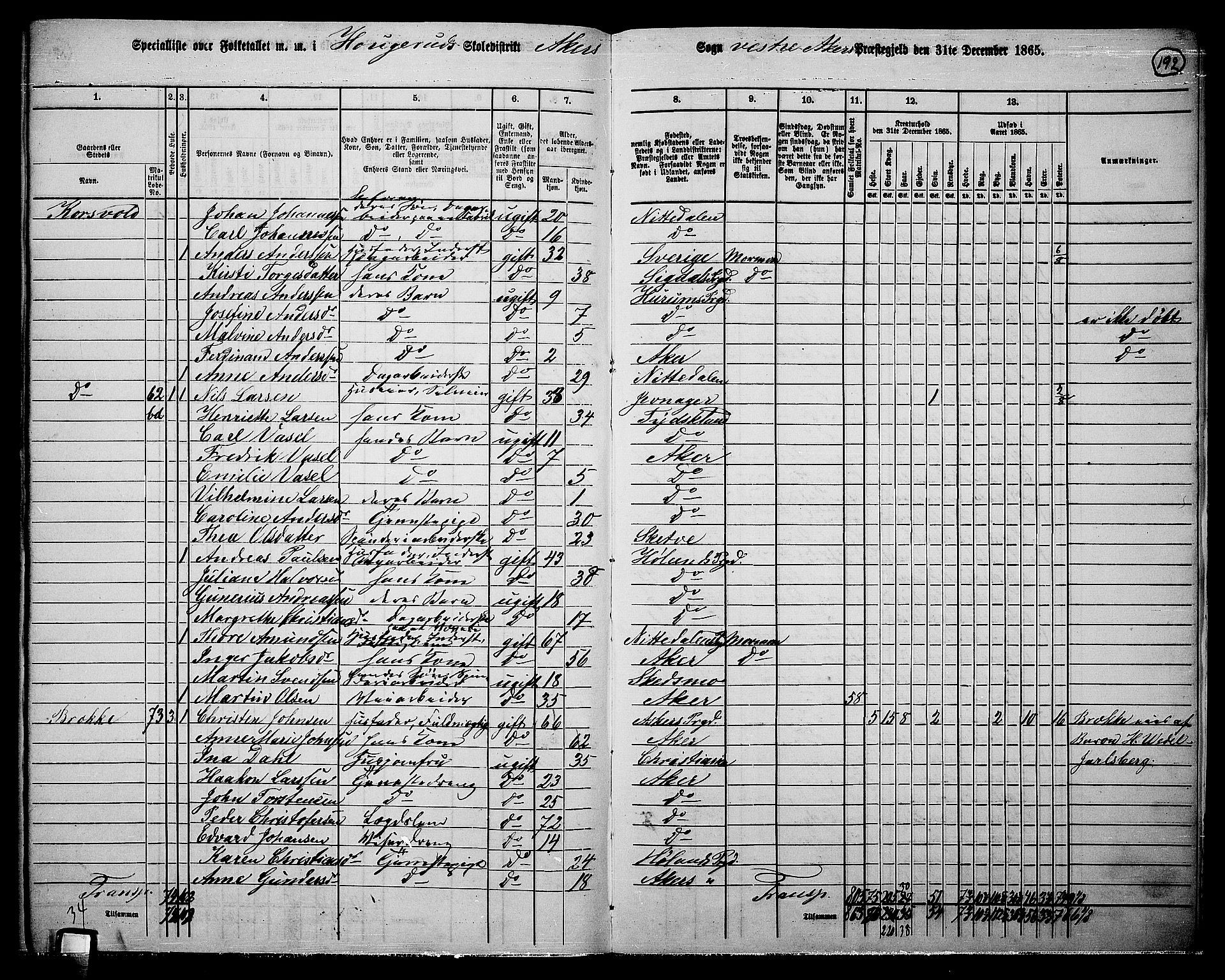 RA, 1865 census for Vestre Aker, 1865, p. 173