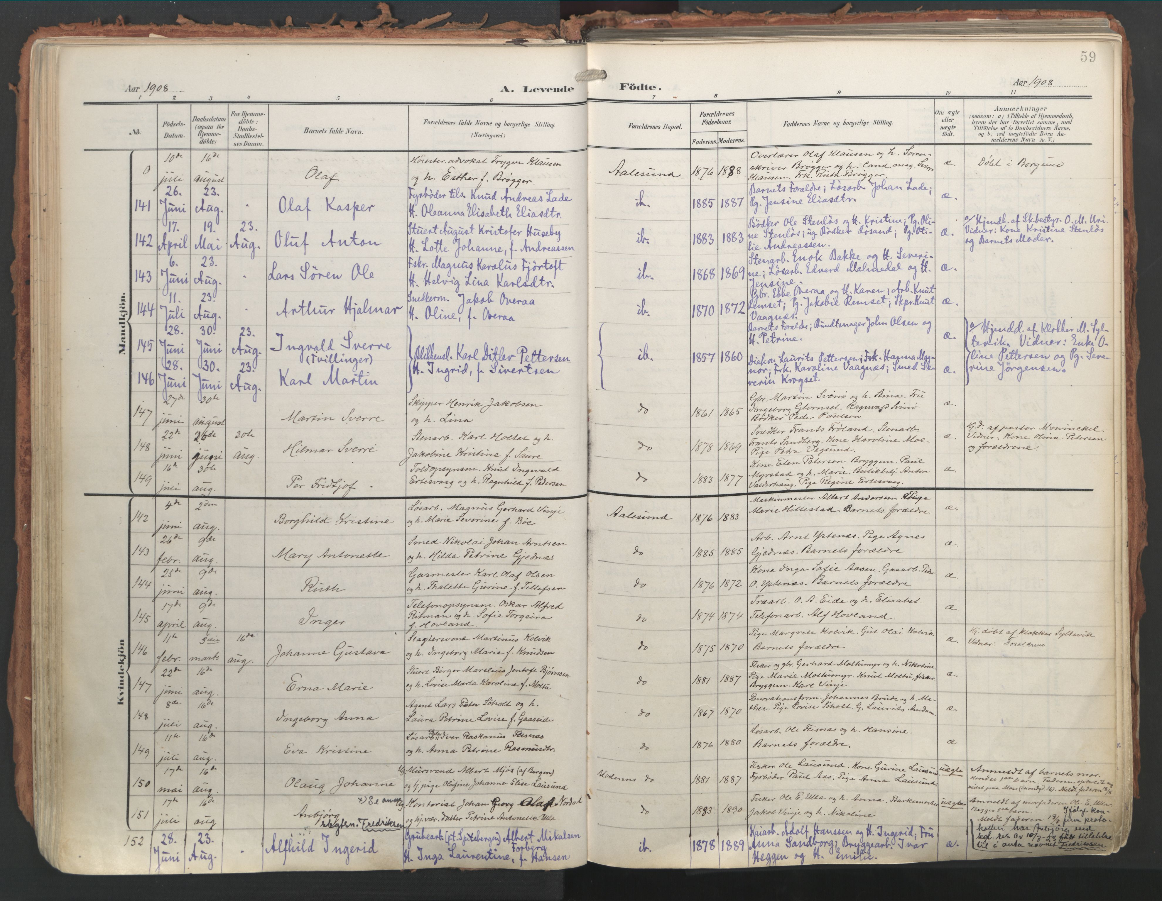 Ministerialprotokoller, klokkerbøker og fødselsregistre - Møre og Romsdal, AV/SAT-A-1454/529/L0460: Parish register (official) no. 529A10, 1906-1917, p. 59